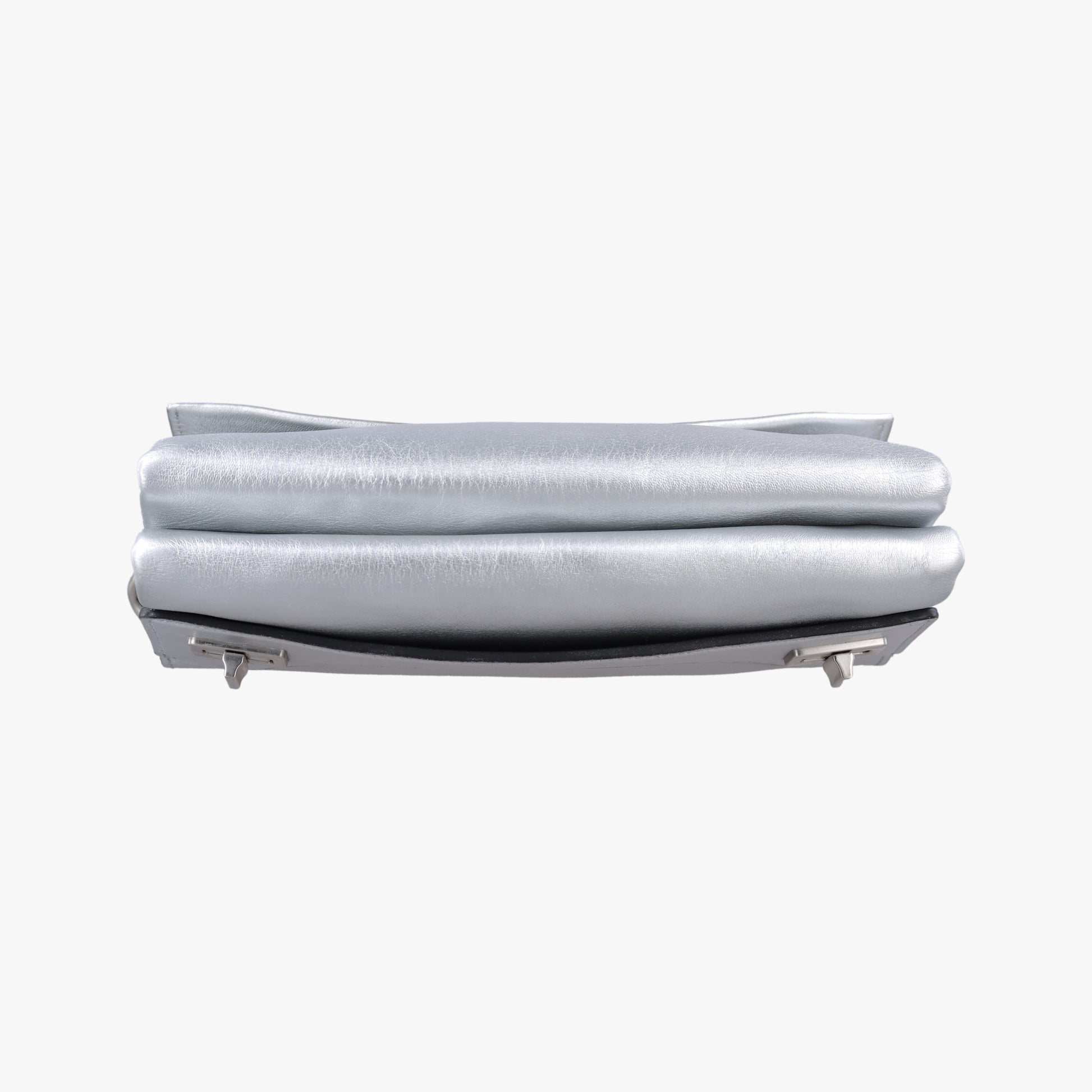 Half Flap Double Turn Lock Silver Leather 25ハーフフラップダブルターンロック シルバー レザー　 25