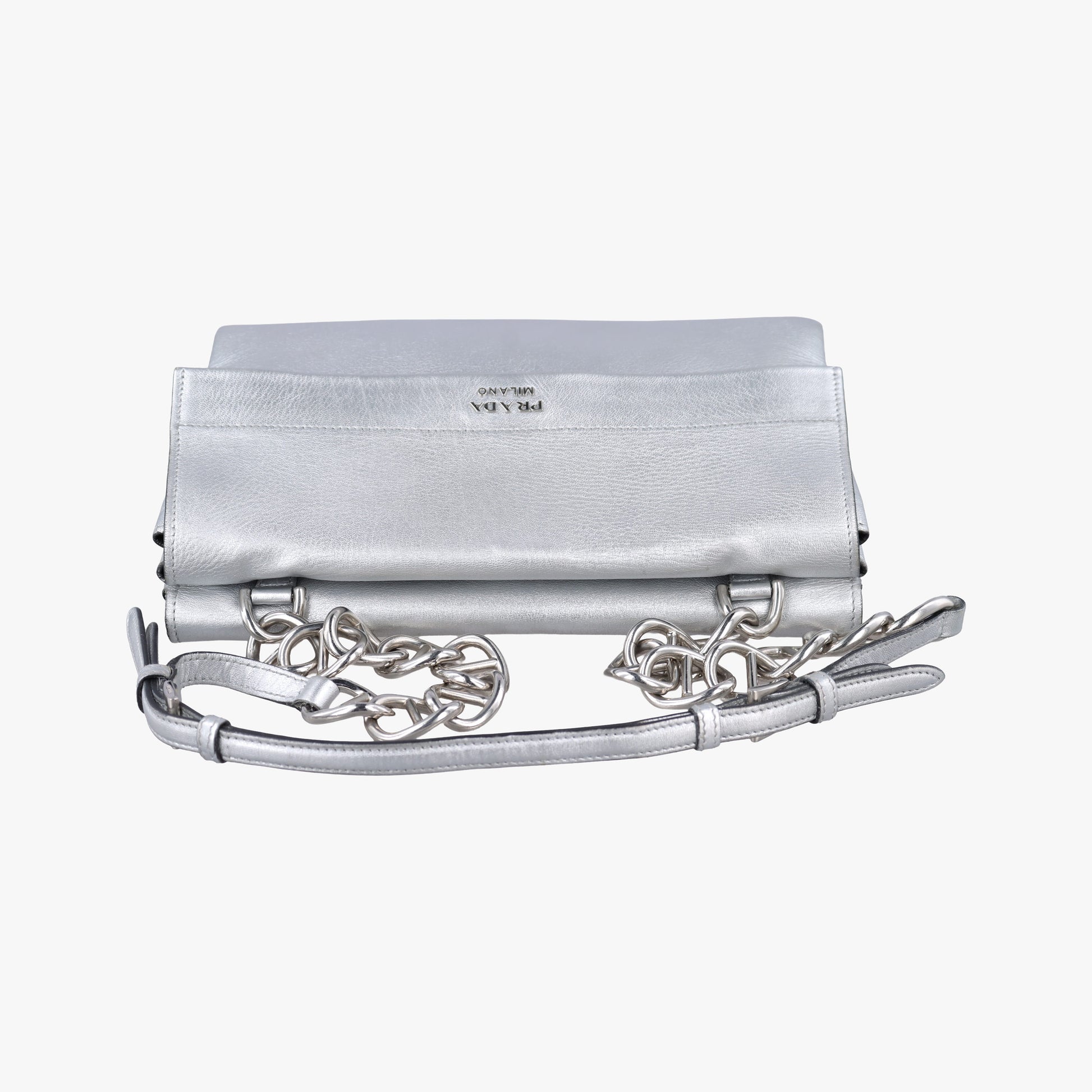 Half Flap Double Turn Lock Silver Leather 25ハーフフラップダブルターンロック シルバー レザー　 25