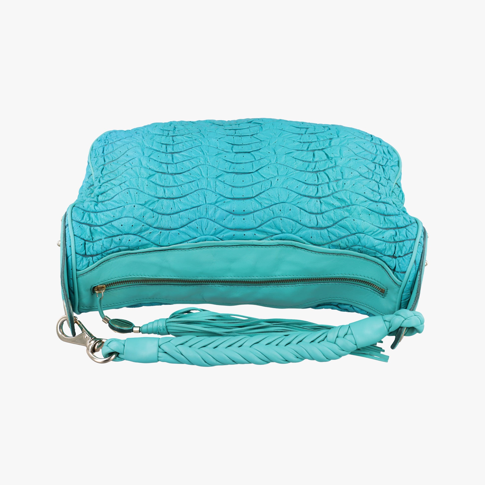 Wavy Ruched Hobo Blue Lambskin ウェーブ シャーリング ホーボー ブルー ラムレザー 