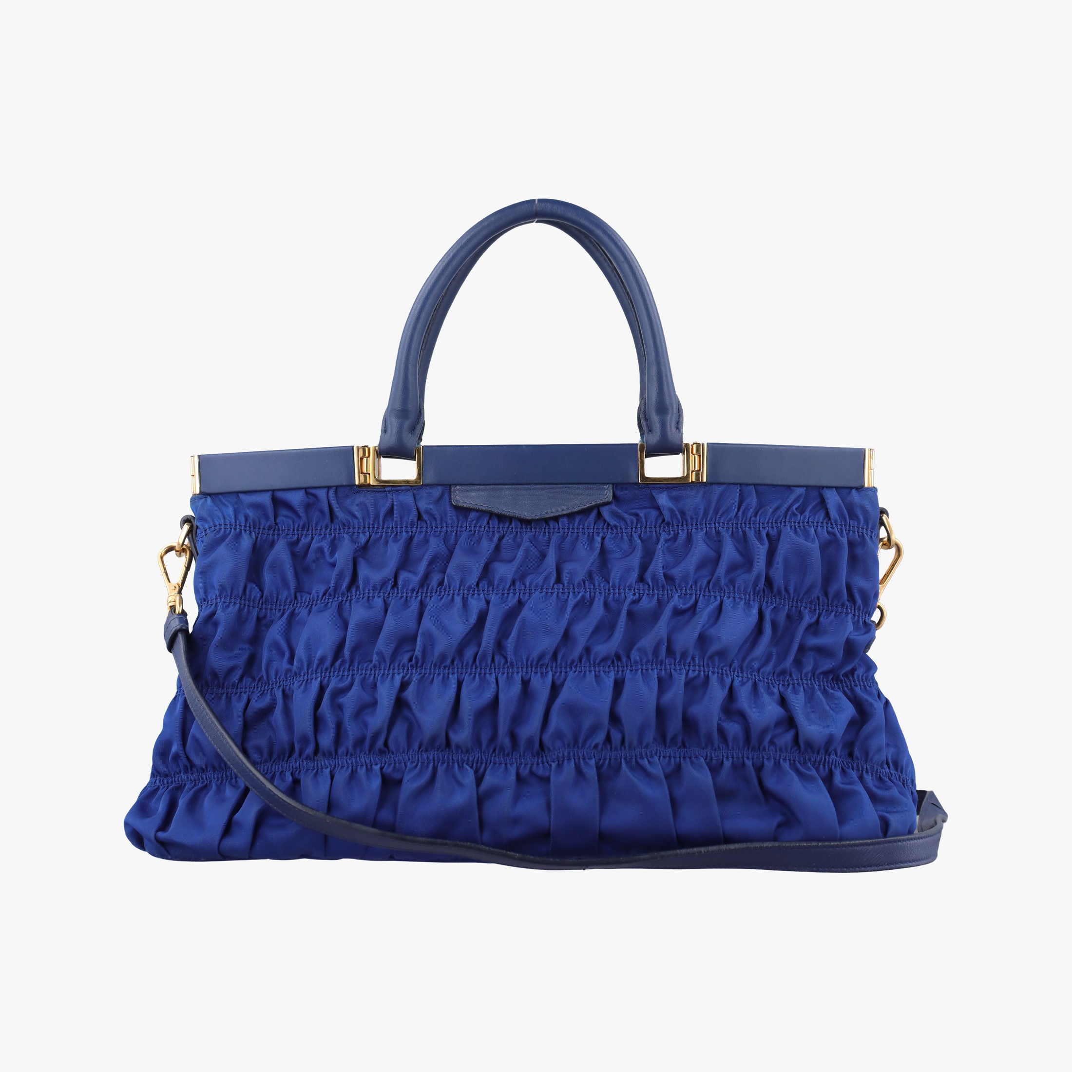 gathered bag Blue Nylon x leather 117ギャザーバッグ ブルー ナイロン×レザー 117