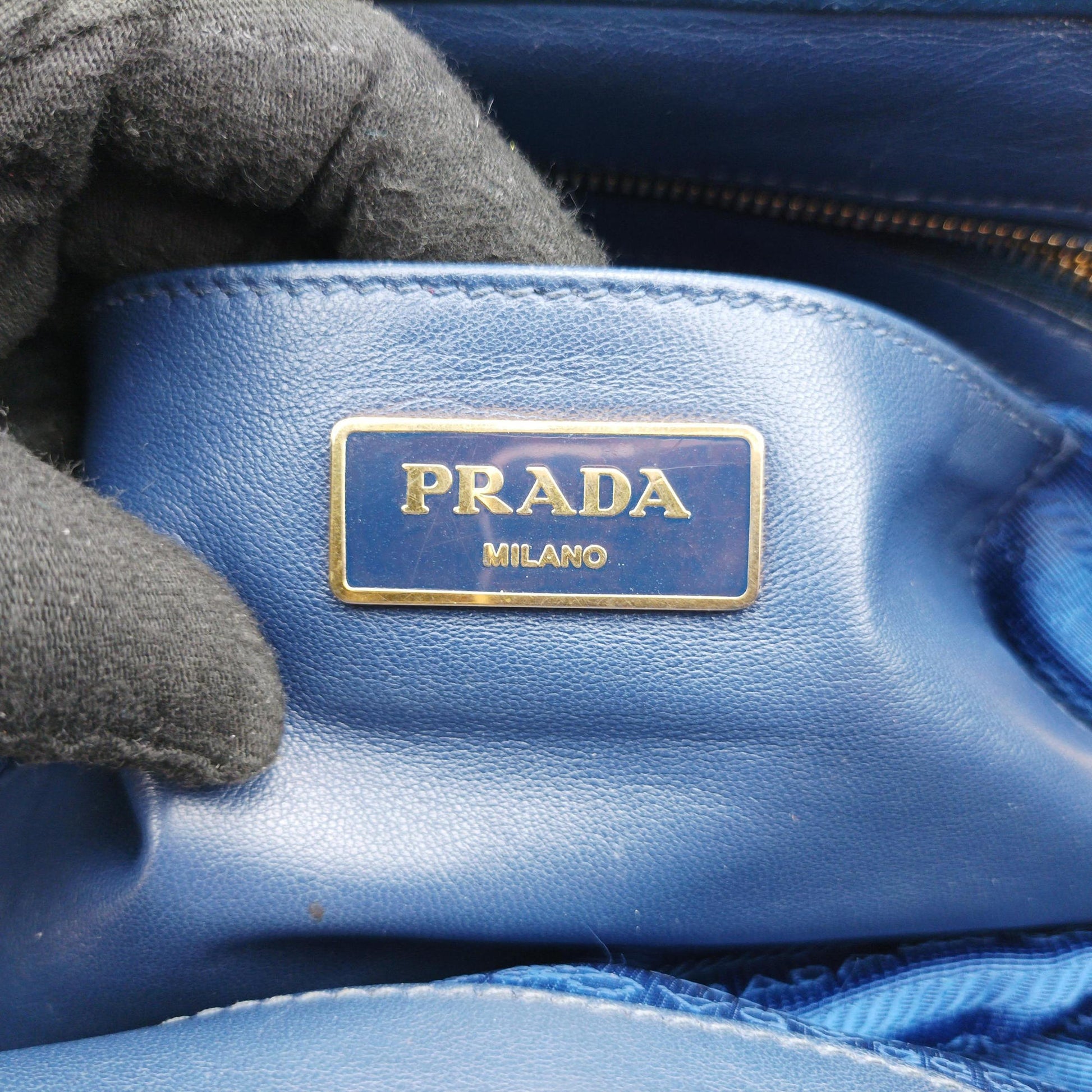 gathered bag Blue Nylon x leather 117ギャザーバッグ ブルー ナイロン×レザー 117