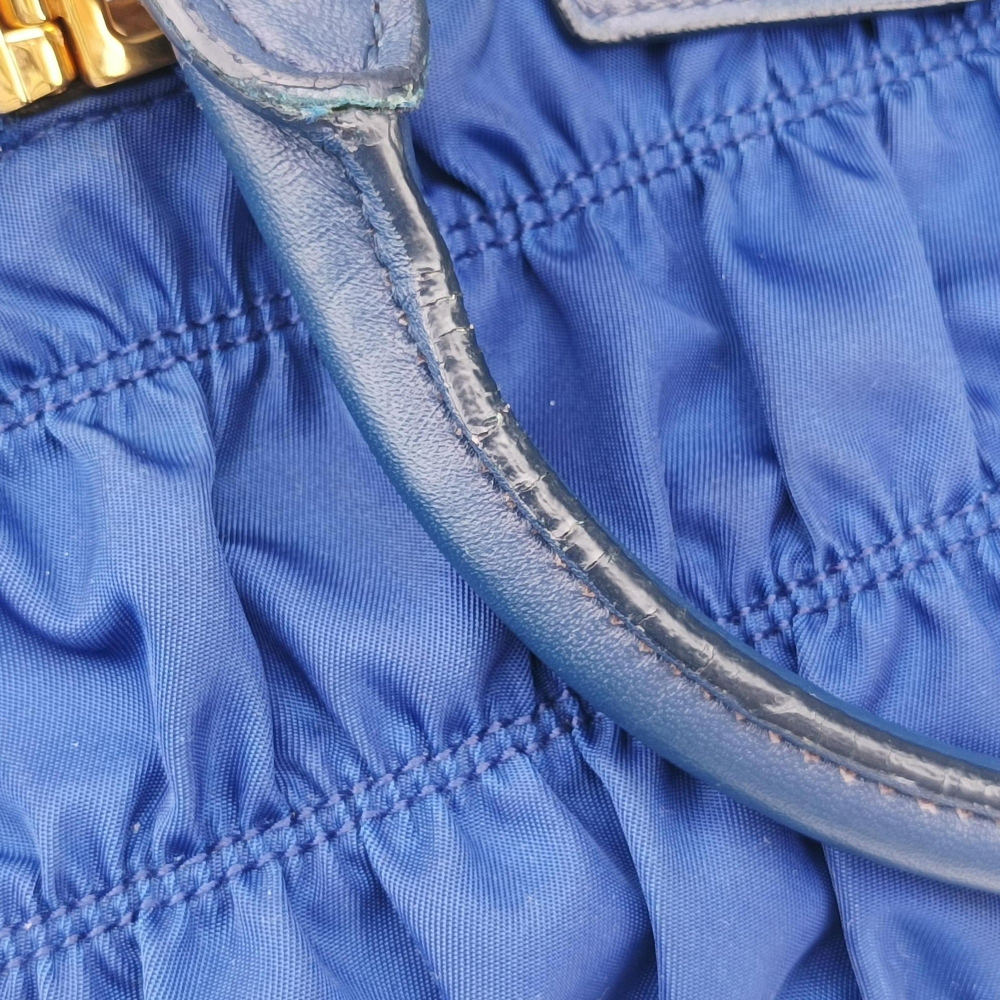gathered bag Blue Nylon x leather 117ギャザーバッグ ブルー ナイロン×レザー 117
