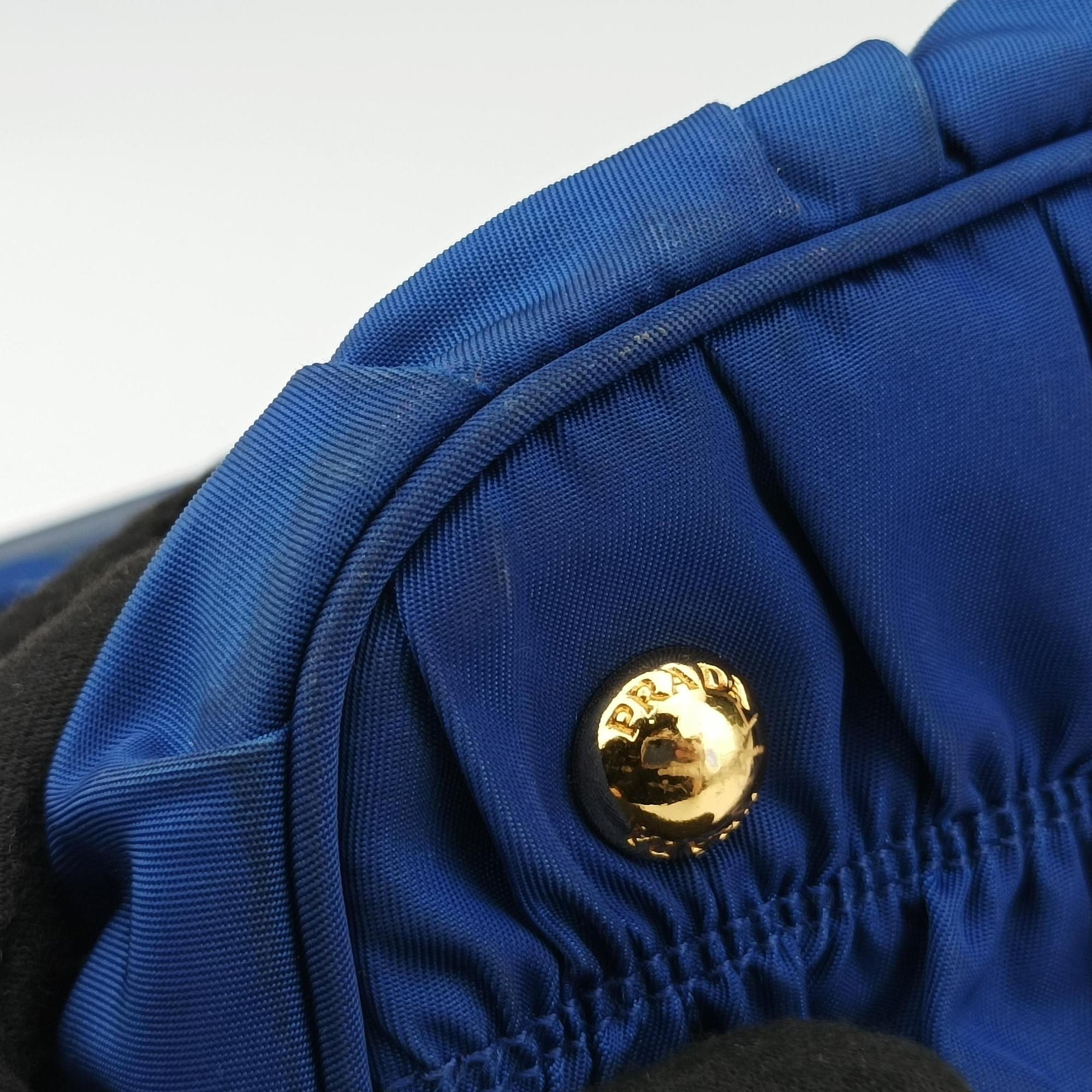 gathered bag Blue Nylon x leather 117ギャザーバッグ ブルー ナイロン×レザー 117