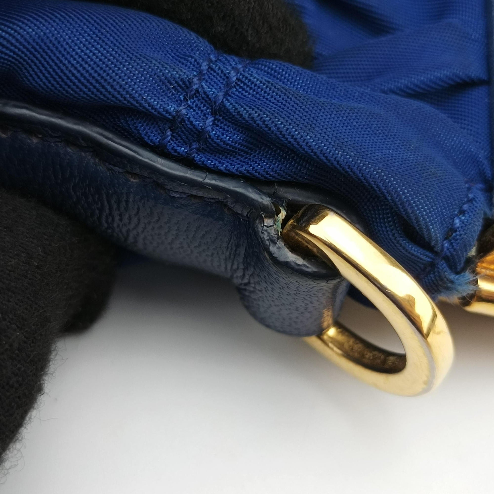 gathered bag Blue Nylon x leather 117ギャザーバッグ ブルー ナイロン×レザー 117