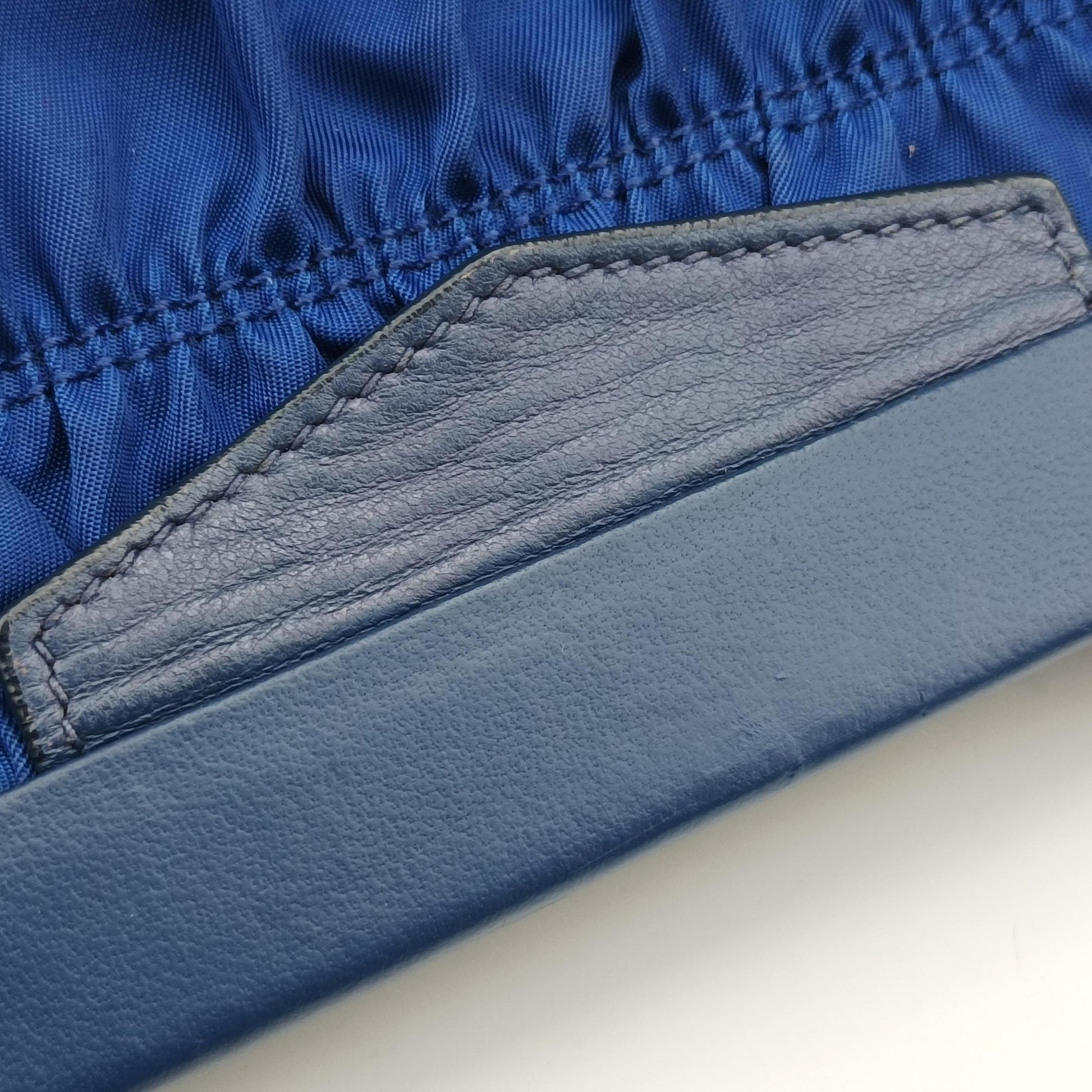 gathered bag Blue Nylon x leather 117ギャザーバッグ ブルー ナイロン×レザー 117