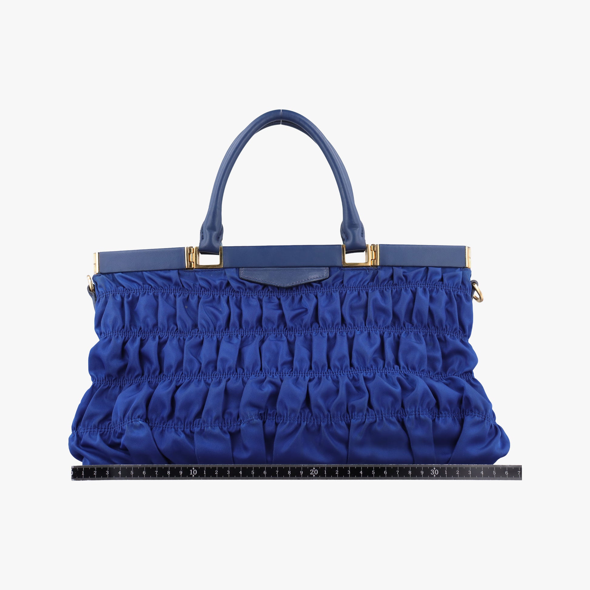 gathered bag Blue Nylon x leather 117ギャザーバッグ ブルー ナイロン×レザー 117
