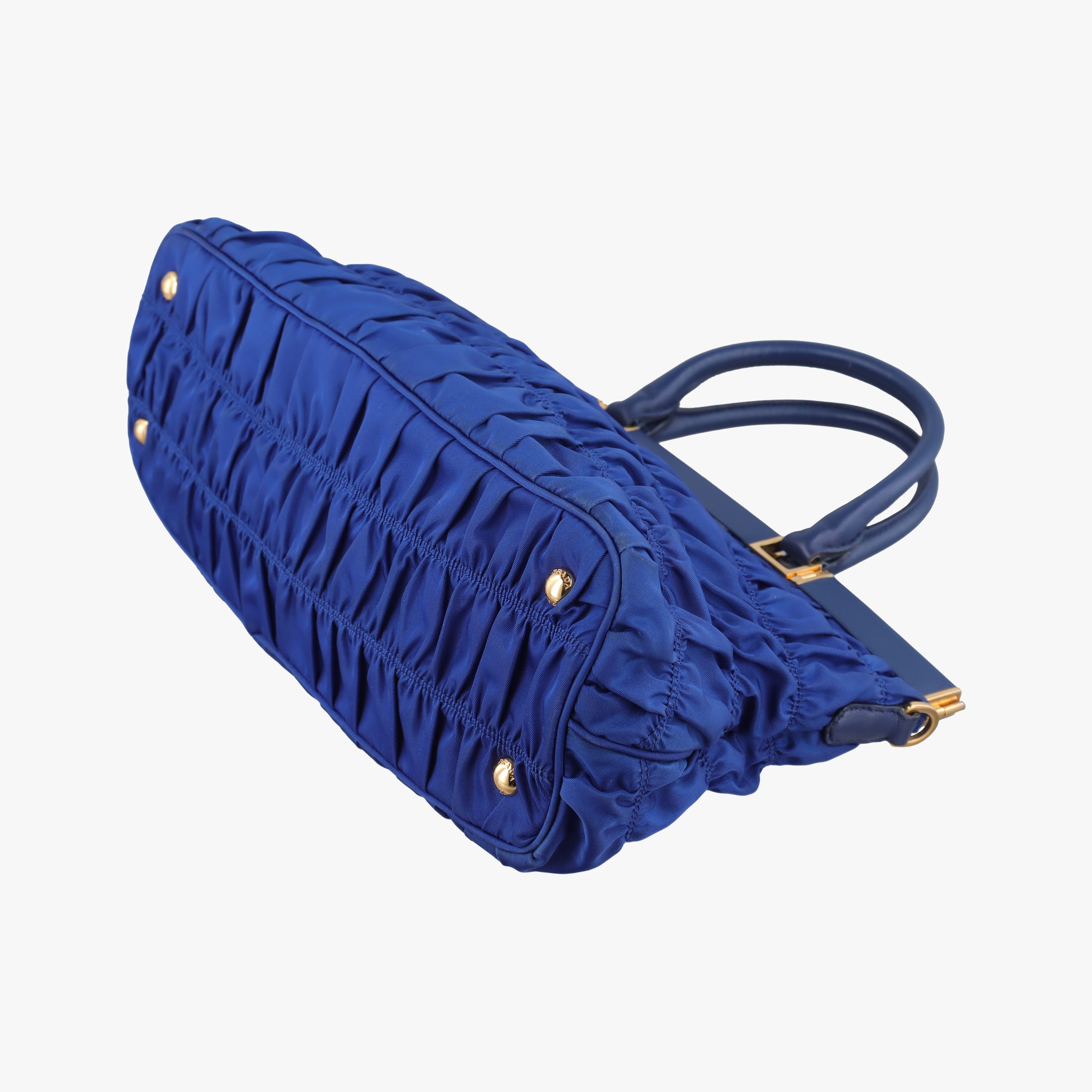 gathered bag Blue Nylon x leather 117ギャザーバッグ ブルー ナイロン×レザー 117