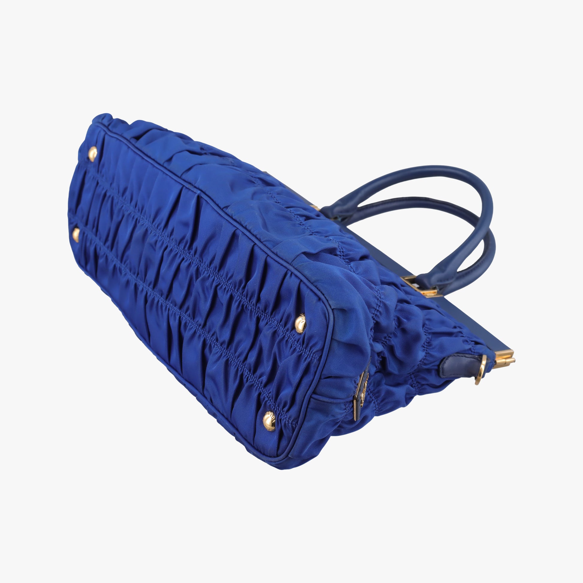 gathered bag Blue Nylon x leather 117ギャザーバッグ ブルー ナイロン×レザー 117