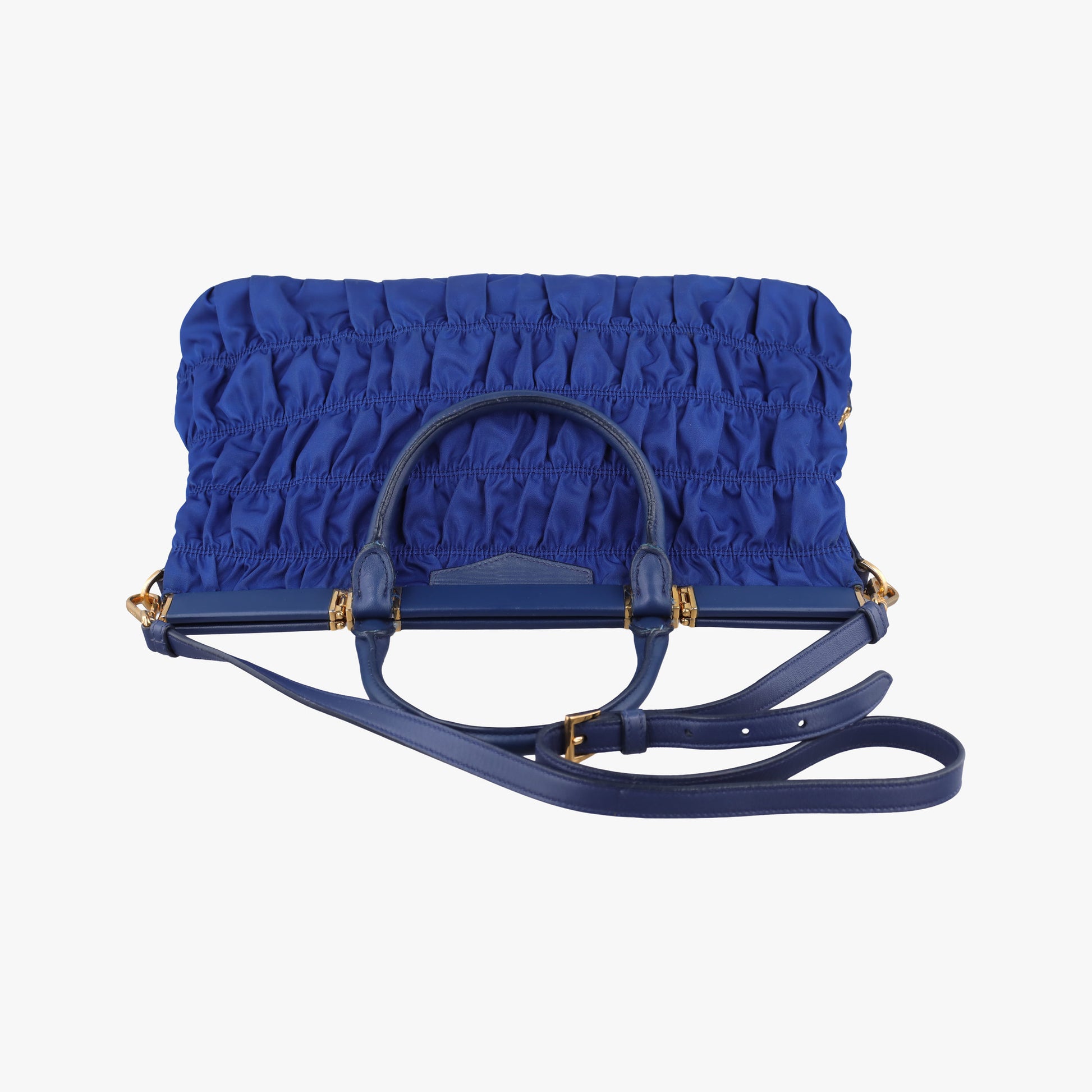 gathered bag Blue Nylon x leather 117ギャザーバッグ ブルー ナイロン×レザー 117