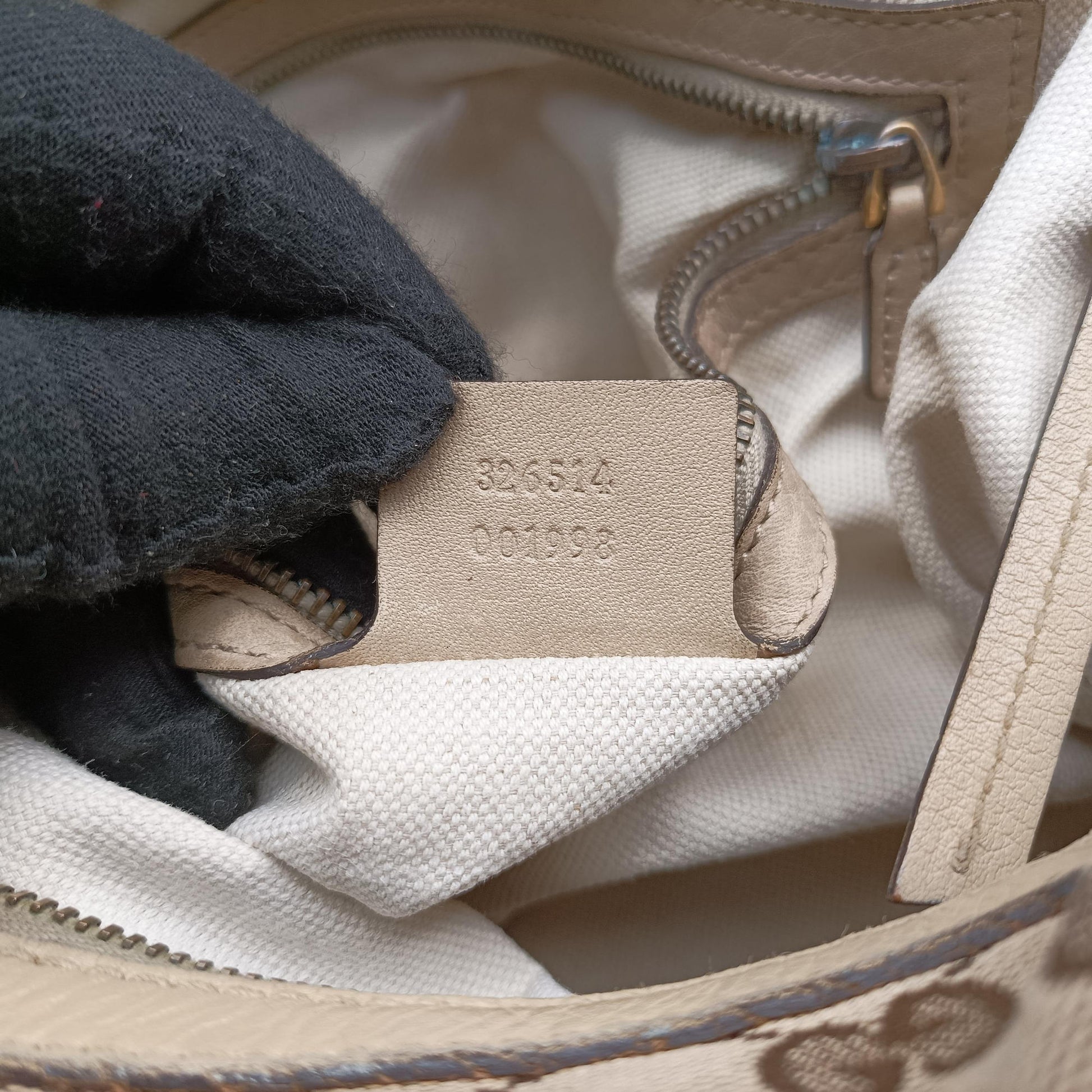 Miss GG Hobo beige×White canvas×leather 326514 E016216438ミス GG ホーボー ベージュ×ホワイト キャンバス×レザー 326514 E016216438