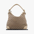 Miss GG Hobo beige×White canvas×leather 326514 E016216438ミス GG ホーボー ベージュ×ホワイト キャンバス×レザー 326514 E016216438