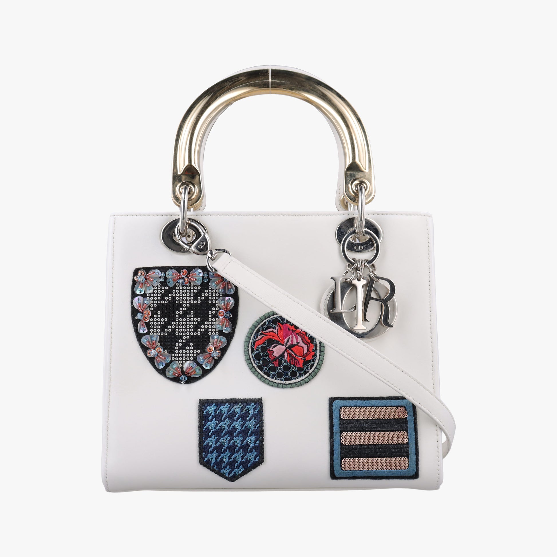 Lady Dior White×Multicolour Leather 17-BO-0114レディディオール ホワイト×マルチカラー レザー 17-BO-0114