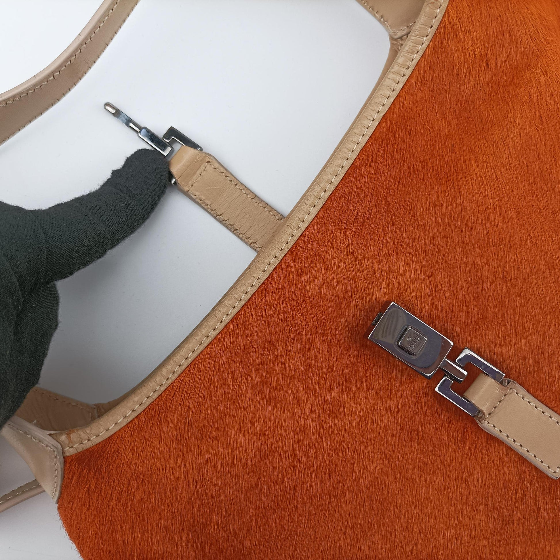 Jackie Orange × Beige ponyhair×Leather 001.37 ジャッキー オレンジ × ベージュ ハラコ×レザー 001.37 
