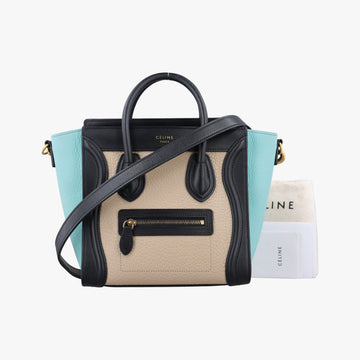 Luggage Micro shopper Beige×black×blue Leather W-CU-3105ラゲージマイクロショッパー ベージュ×ブラック×ブルー レザー W-CU-3105