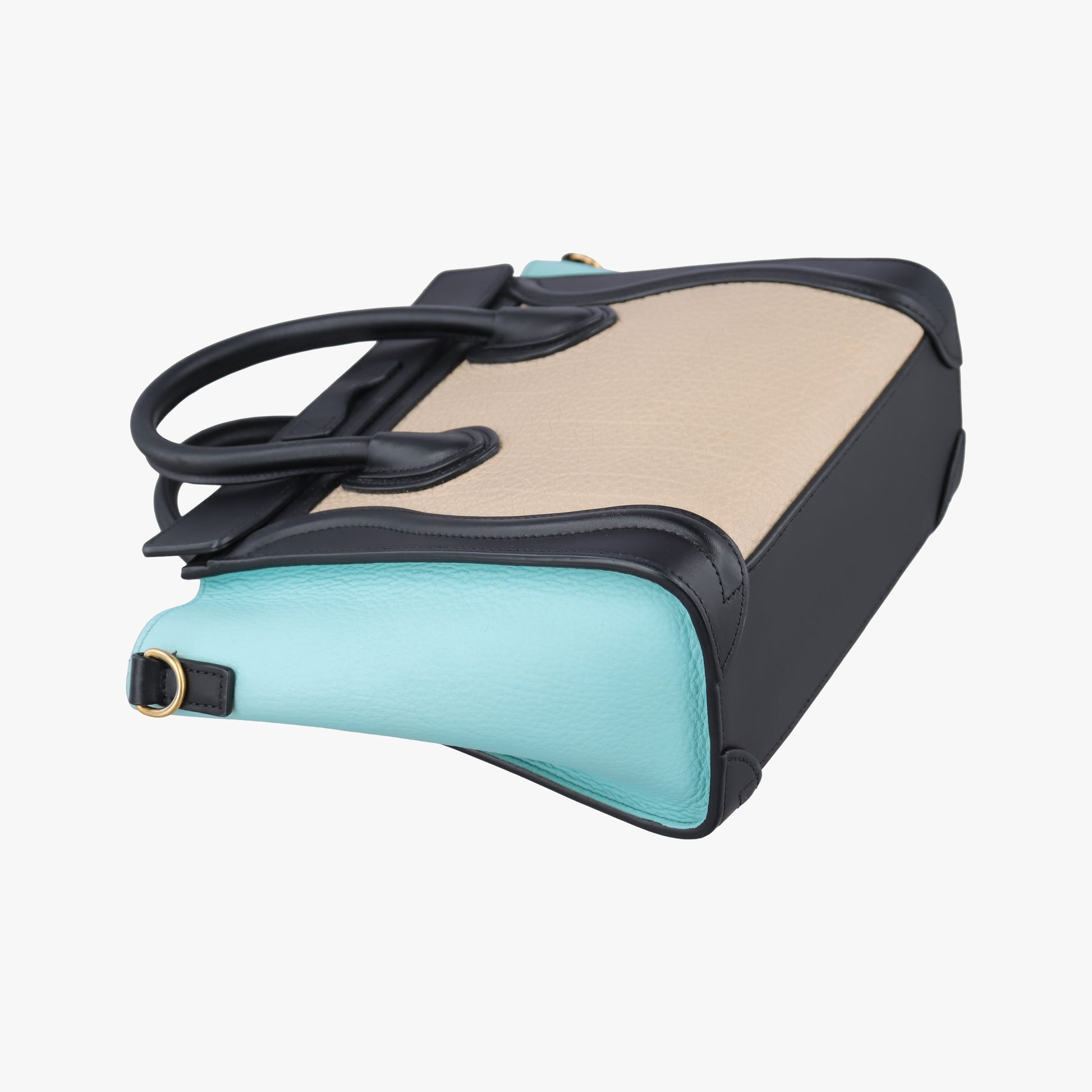 Luggage Micro shopper Beige×black×blue Leather W-CU-3105ラゲージマイクロショッパー ベージュ×ブラック×ブルー レザー W-CU-3105