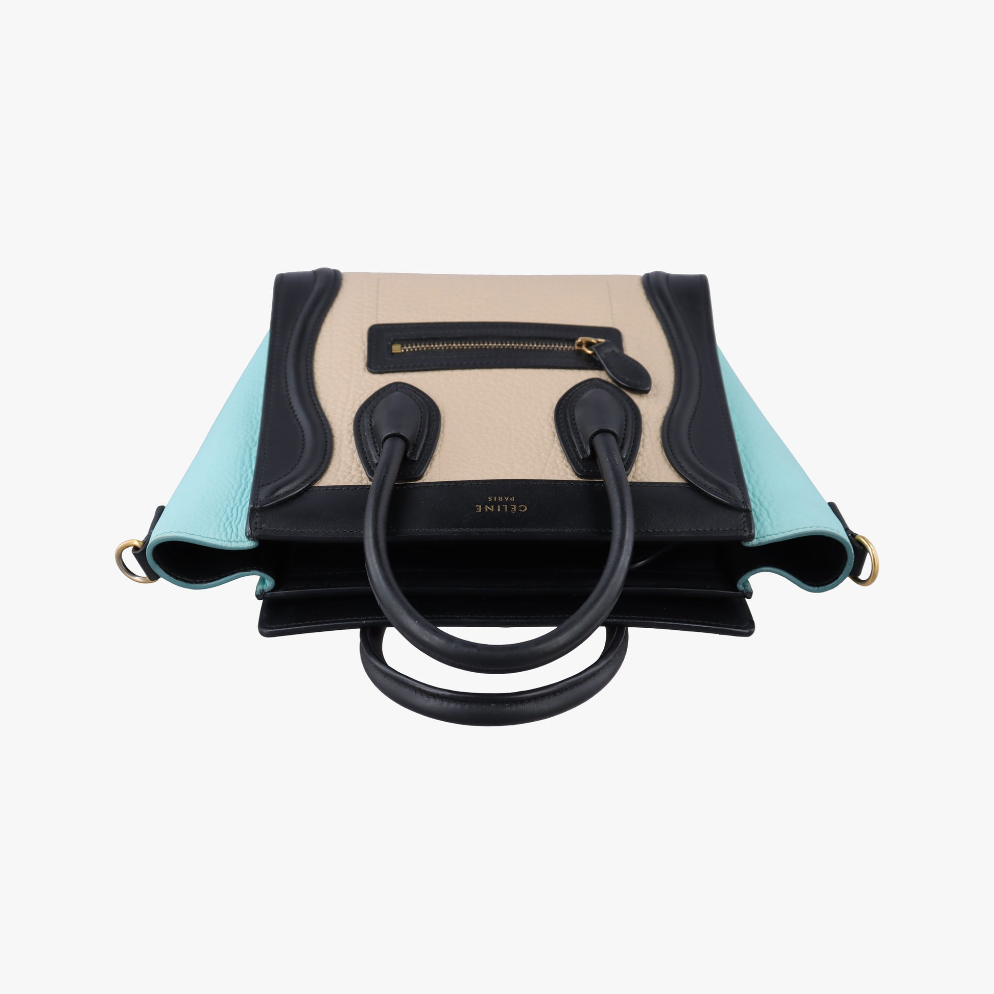 Luggage Micro shopper Beige×black×blue Leather W-CU-3105ラゲージマイクロショッパー ベージュ×ブラック×ブルー レザー W-CU-3105