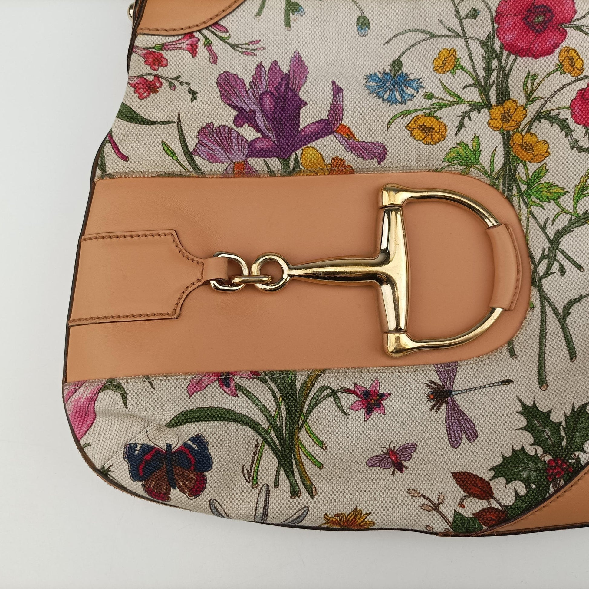 Horsebit Hobo Ivory×Pink×Multicolor canvas×leather 137388 ホースビット ホーボー アイボリー×ピンク×マルチカラー キャンバス×レザー 137388 