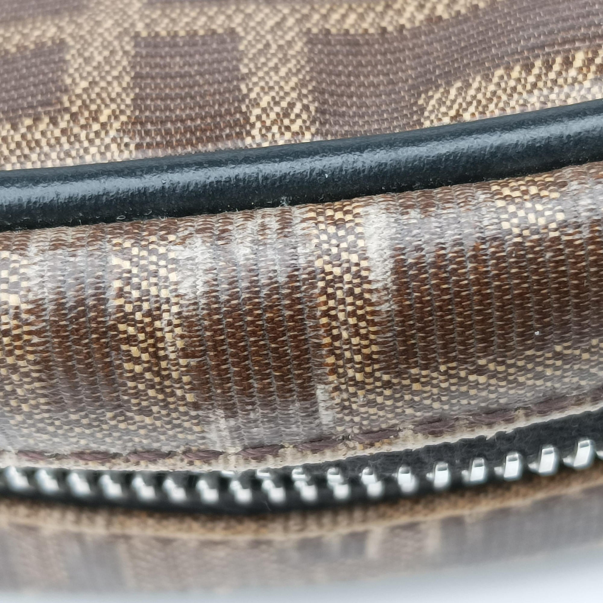 Zucca pattern small Brown×black PVC coated canvas×Leather 7VA456 7VA456 A5K4 199-0397ズッカ柄 スモール ブラウン×ブラック PVCコーティングキャンバス×レザー 7VA456 7VA456 A5K4 199-0397