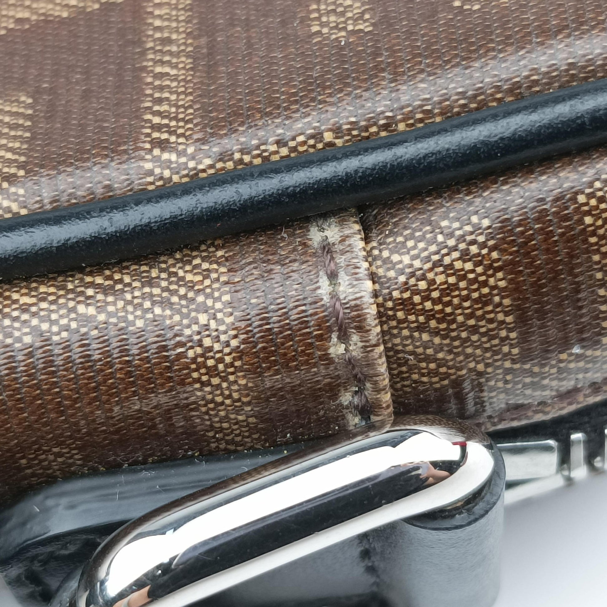 Zucca pattern small Brown×black PVC coated canvas×Leather 7VA456 7VA456 A5K4 199-0397ズッカ柄 スモール ブラウン×ブラック PVCコーティングキャンバス×レザー 7VA456 7VA456 A5K4 199-0397