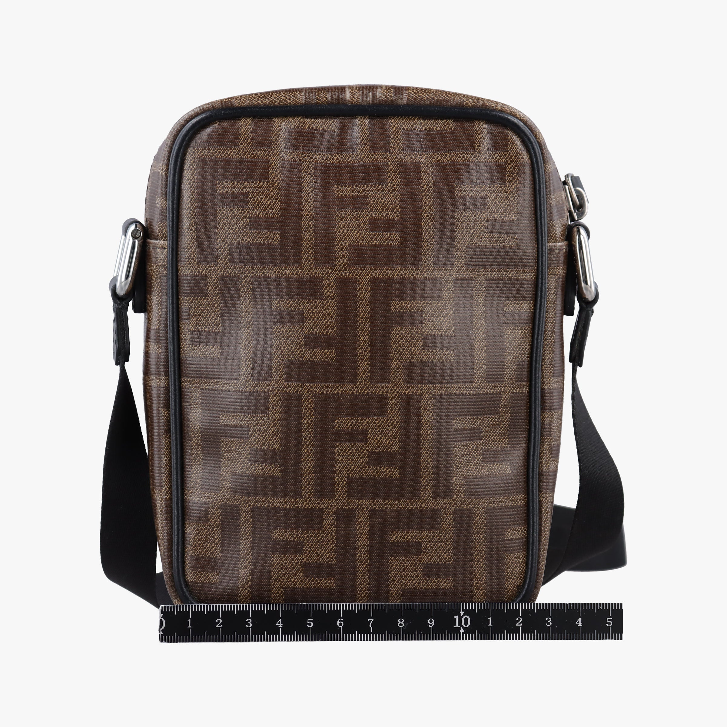 Zucca pattern small Brown×black PVC coated canvas×Leather 7VA456 7VA456 A5K4 199-0397ズッカ柄 スモール ブラウン×ブラック PVCコーティングキャンバス×レザー 7VA456 7VA456 A5K4 199-0397