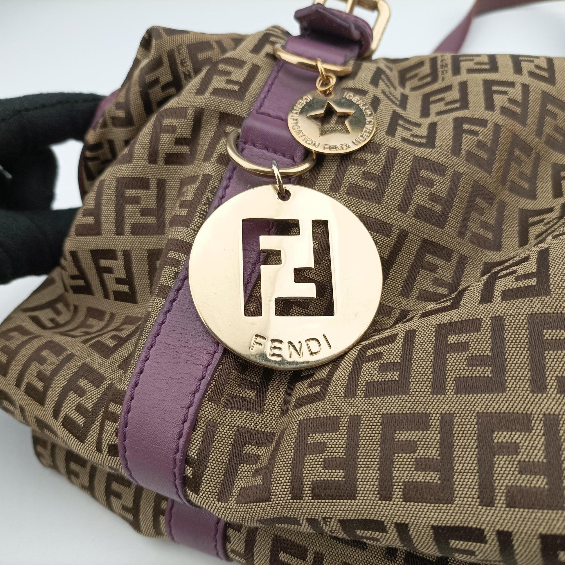 Zucchino Glitter Logo Tobacco × Purple × Magenta Canvas × Leather 8BL106 8BL106-EPP 109-2415ズッキーノ柄 タバコ × パープル × マゼンタ キャンバス×レザー 8BL106 8BL106-EPP 109-2415