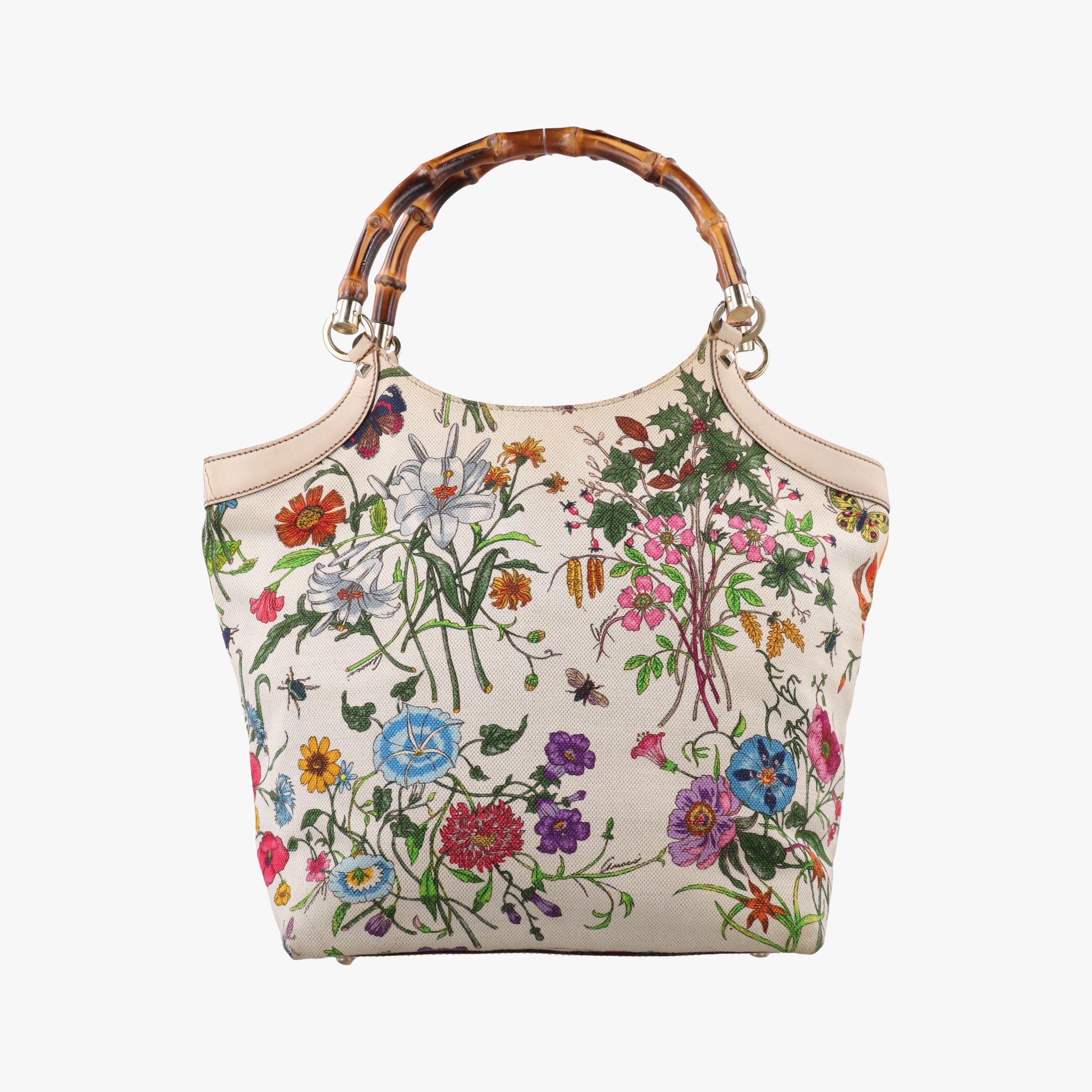 Bamboo Floral White×multicolor canvas×leather 137394 バンブーフローラ ホワイト×マルチカラー キャンバス×レザー 137394 