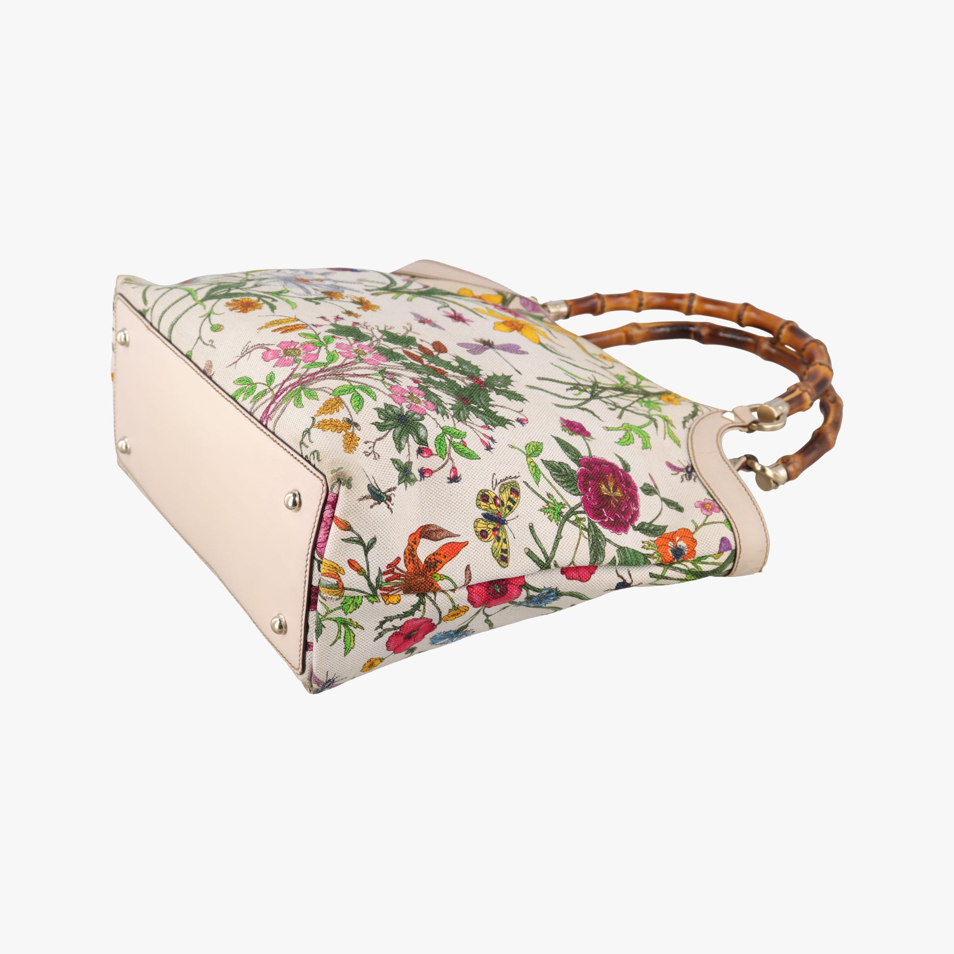 Bamboo Floral White×multicolor canvas×leather 137394 バンブーフローラ ホワイト×マルチカラー キャンバス×レザー 137394 