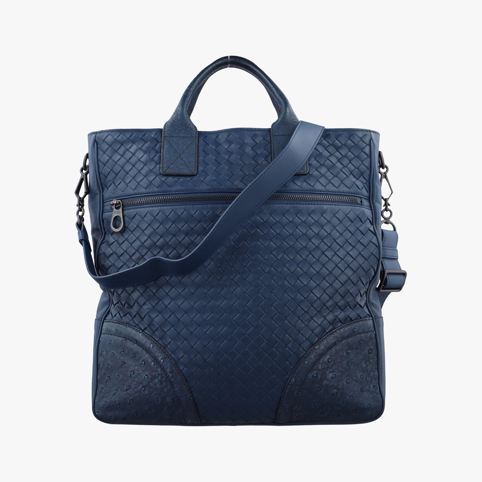 Intrecciato Navy Lambskin × Ostrich Leather B06396423Lイントレチャート ネイビー ラムスキン × オーストリッチ B06396423L