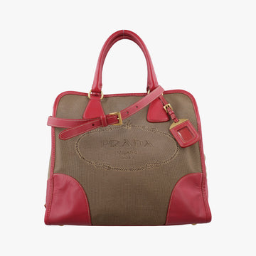 logo jacquard Brown×Red Canvas × SAFFIANO Leather 194ロゴジャガード ブラウン×レッド キャンバス×サフィアーノレザー 194