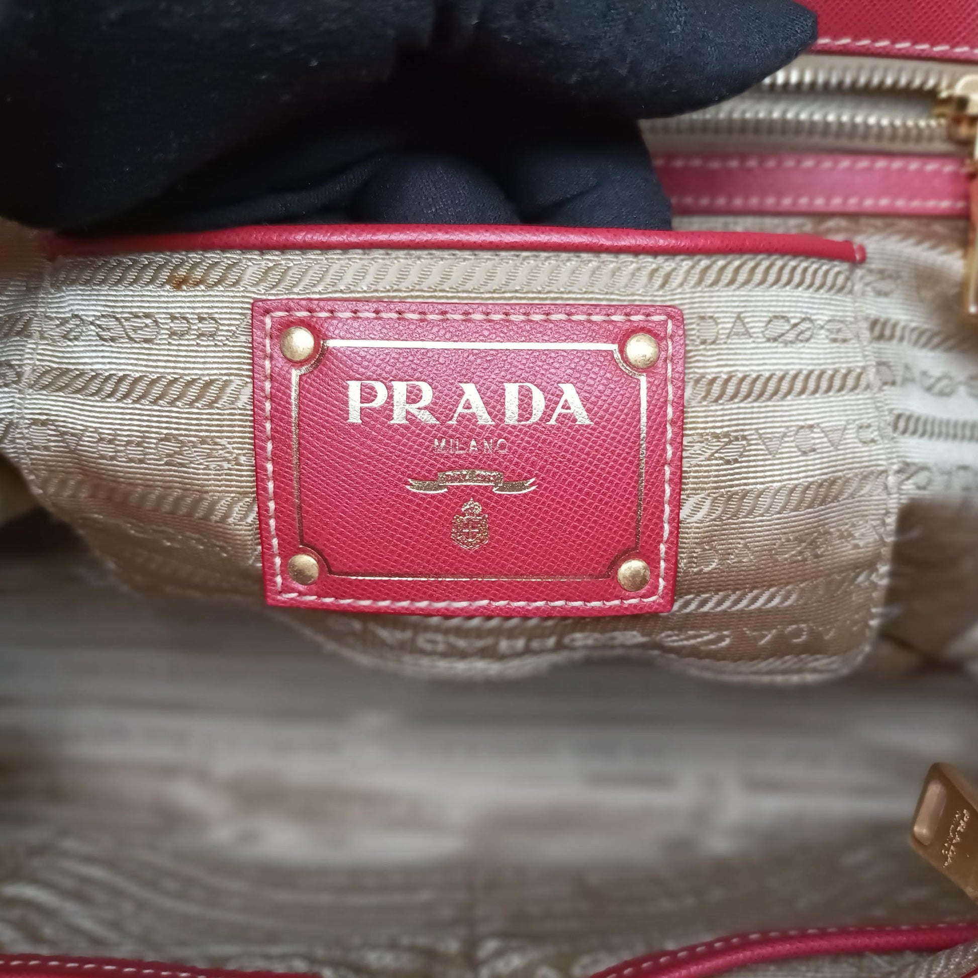 logo jacquard Brown×Red Canvas × SAFFIANO Leather 194ロゴジャガード ブラウン×レッド キャンバス×サフィアーノレザー 194