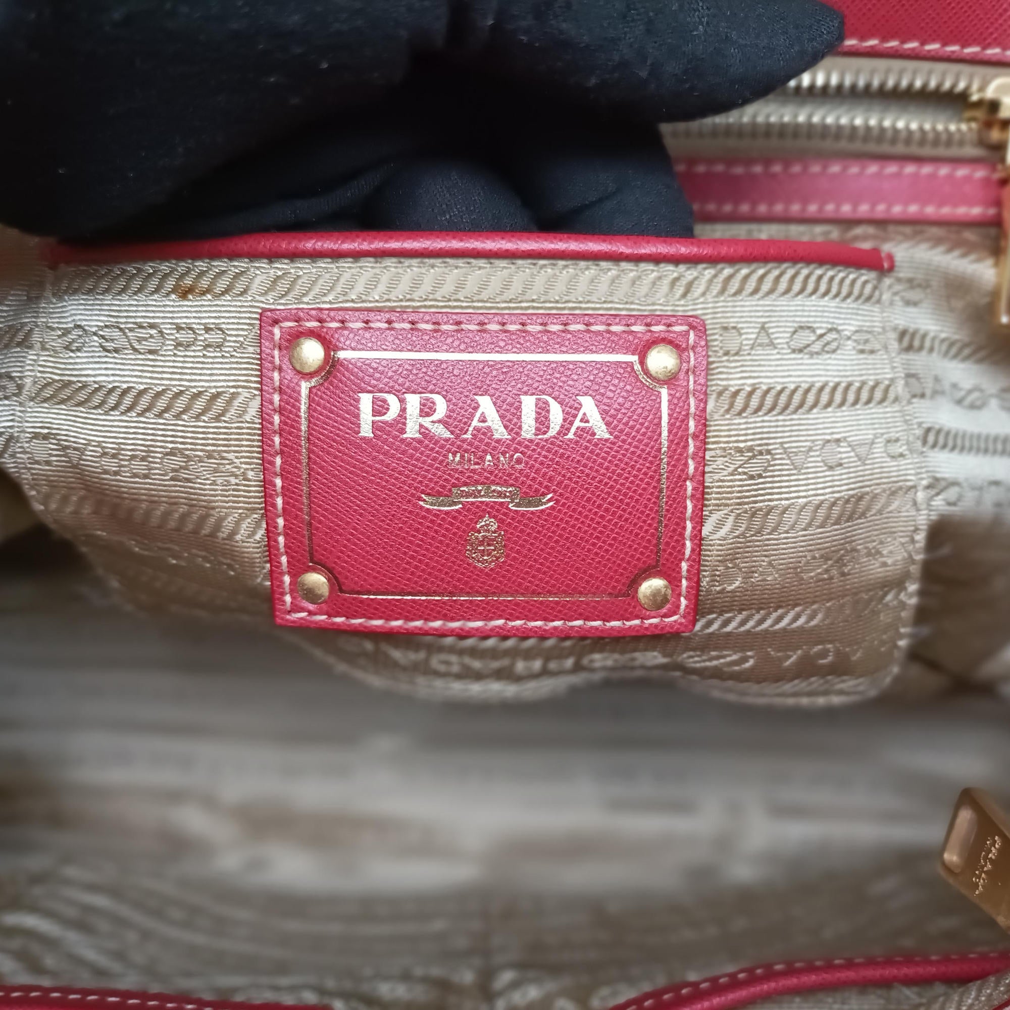 logo jacquard Brown×Red Canvas × SAFFIANO Leather 194ロゴジャガード ブラウン×レッド キャンバス×サフィアーノレザー 194