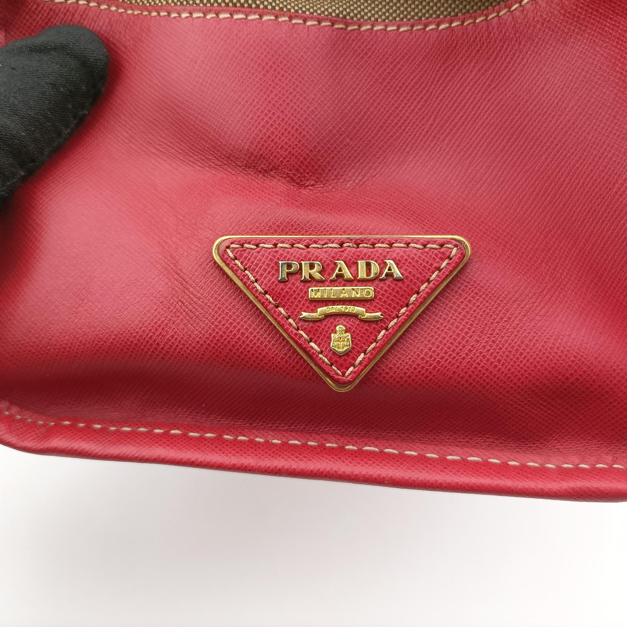 logo jacquard Brown×Red Canvas × SAFFIANO Leather 194ロゴジャガード ブラウン×レッド キャンバス×サフィアーノレザー 194