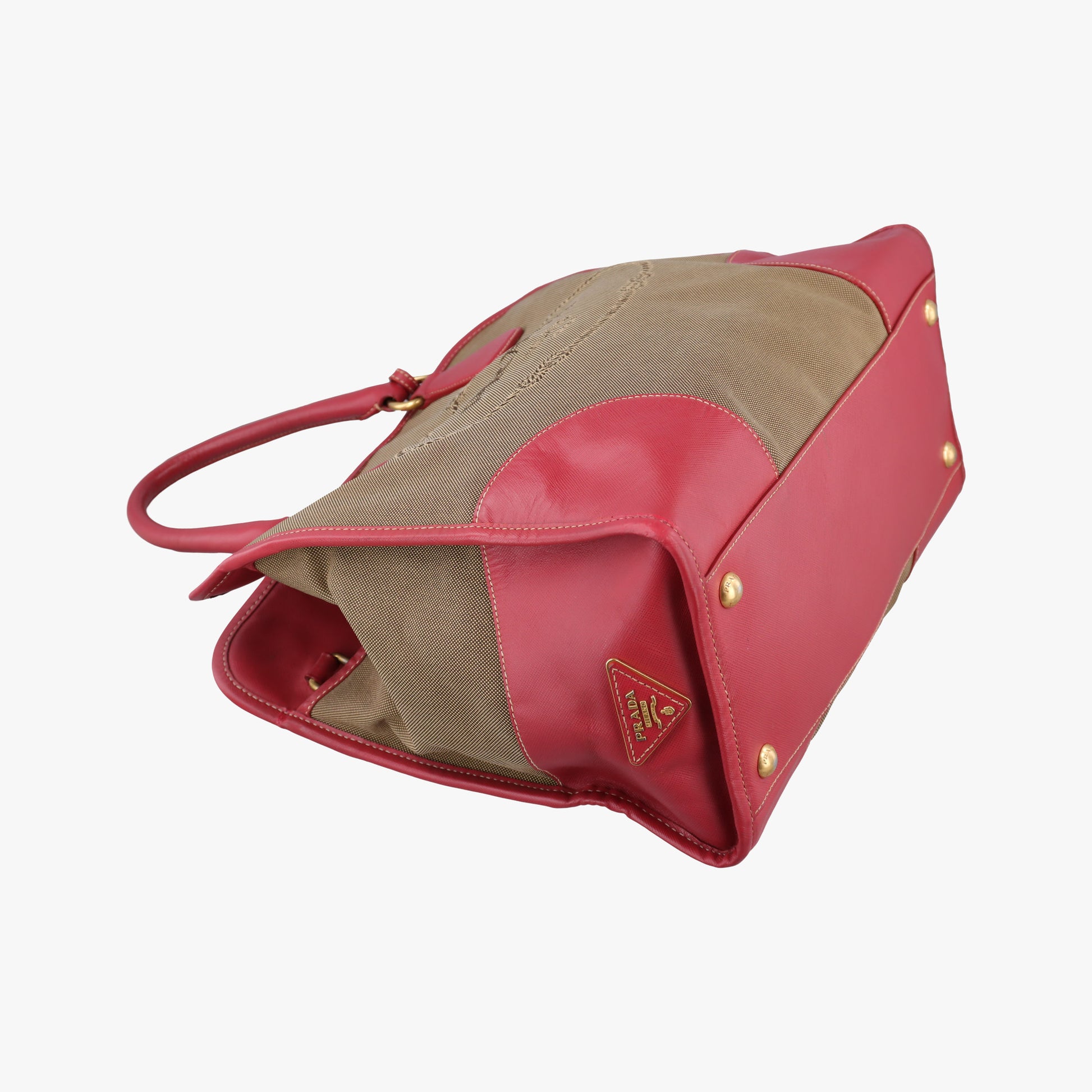 logo jacquard Brown×Red Canvas × SAFFIANO Leather 194ロゴジャガード ブラウン×レッド キャンバス×サフィアーノレザー 194