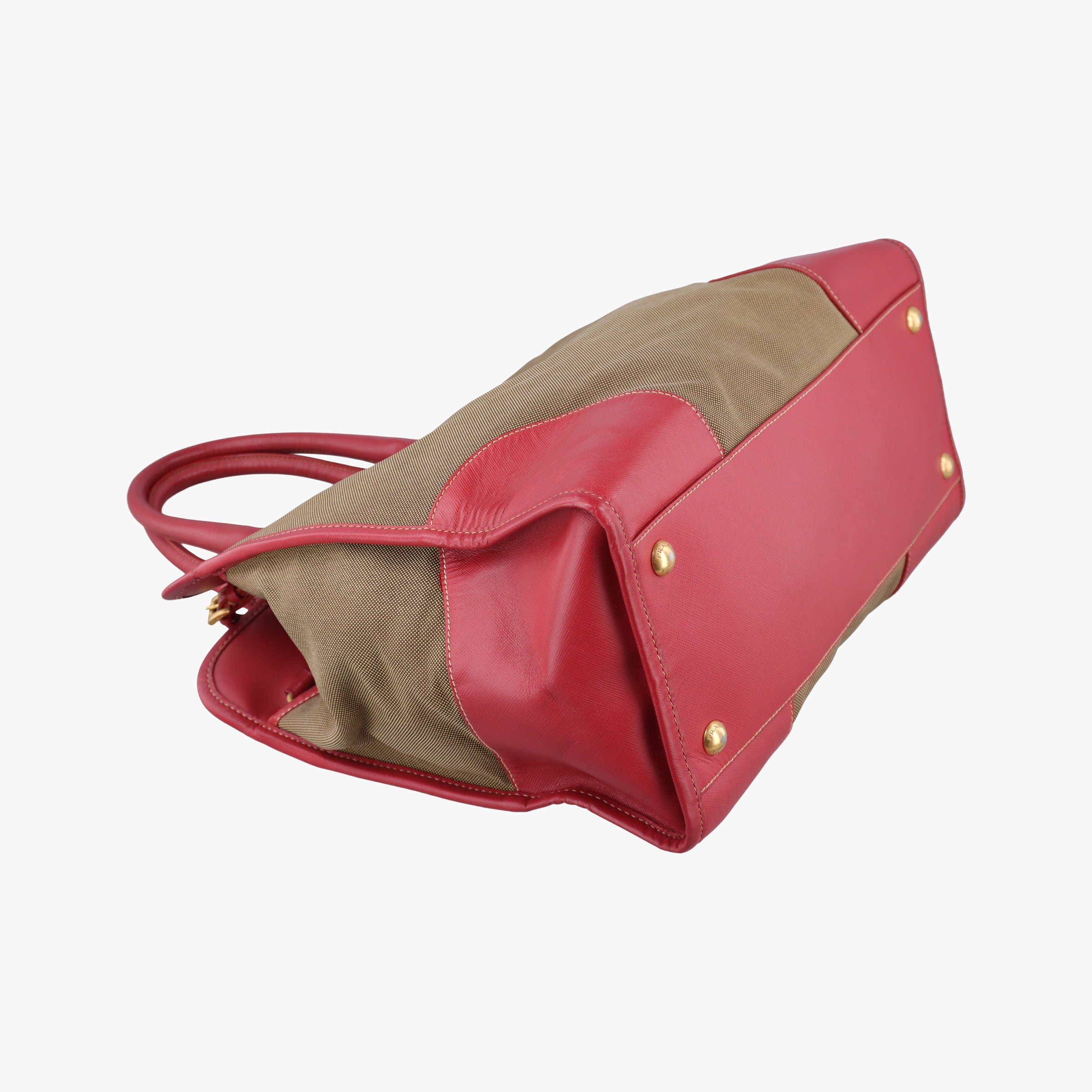 logo jacquard Brown×Red Canvas × SAFFIANO Leather 194ロゴジャガード ブラウン×レッド キャンバス×サフィアーノレザー 194