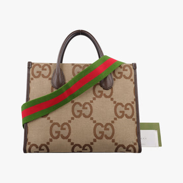 Jumbo GG Tote Brown×Green×Red canvas×leather 703974 I037762381ジャンボGG トート ブラウン×グリーン×レッド キャンバス×レザー 703974 I037762381