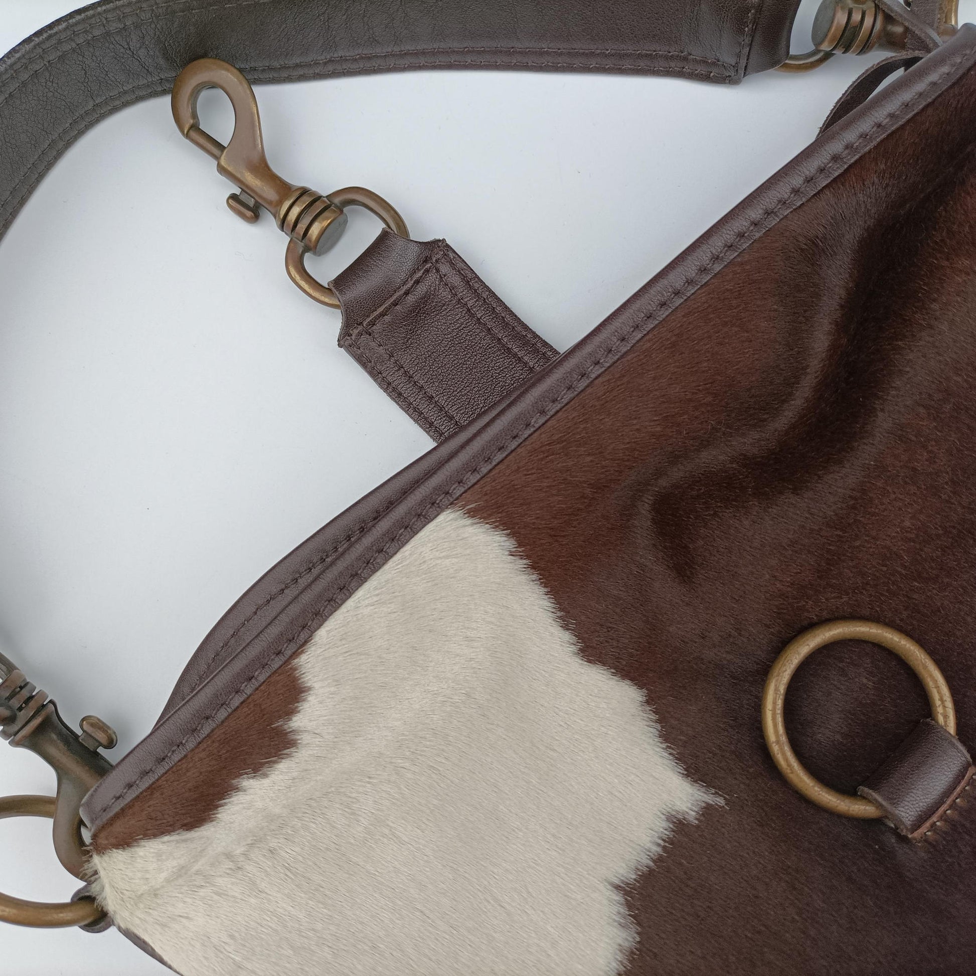 Horsebit Cow Print Hobo Brown Pony-style Calfskin × Leather 45ホースビット カウハラコ ブラウン ハラコ × ヴィンテージレザー 45