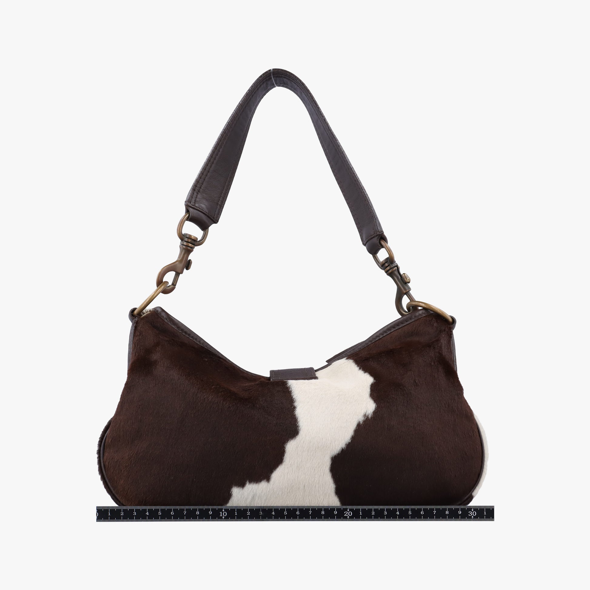 Horsebit Cow Print Hobo Brown Pony-style Calfskin × Leather 45ホースビット カウハラコ ブラウン ハラコ × ヴィンテージレザー 45