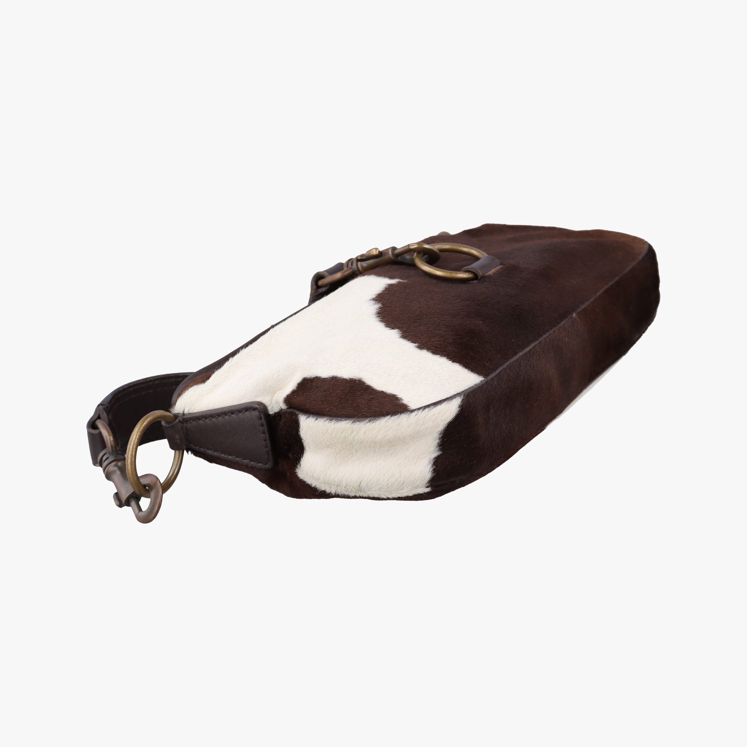 Horsebit Cow Print Hobo Brown Pony-style Calfskin × Leather 45ホースビット カウハラコ ブラウン ハラコ × ヴィンテージレザー 45