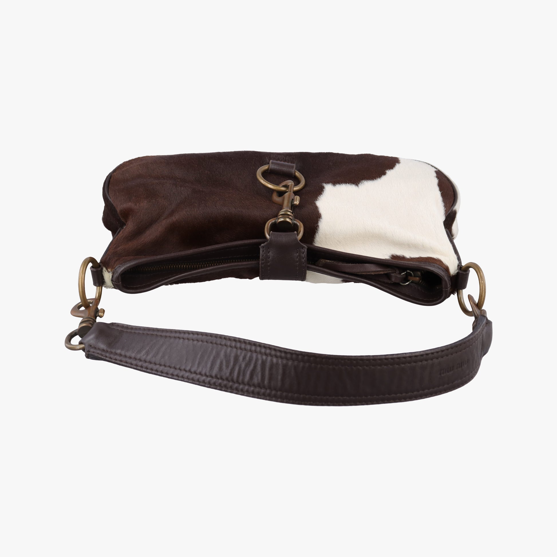 Horsebit Cow Print Hobo Brown Pony-style Calfskin × Leather 45ホースビット カウハラコ ブラウン ハラコ × ヴィンテージレザー 45