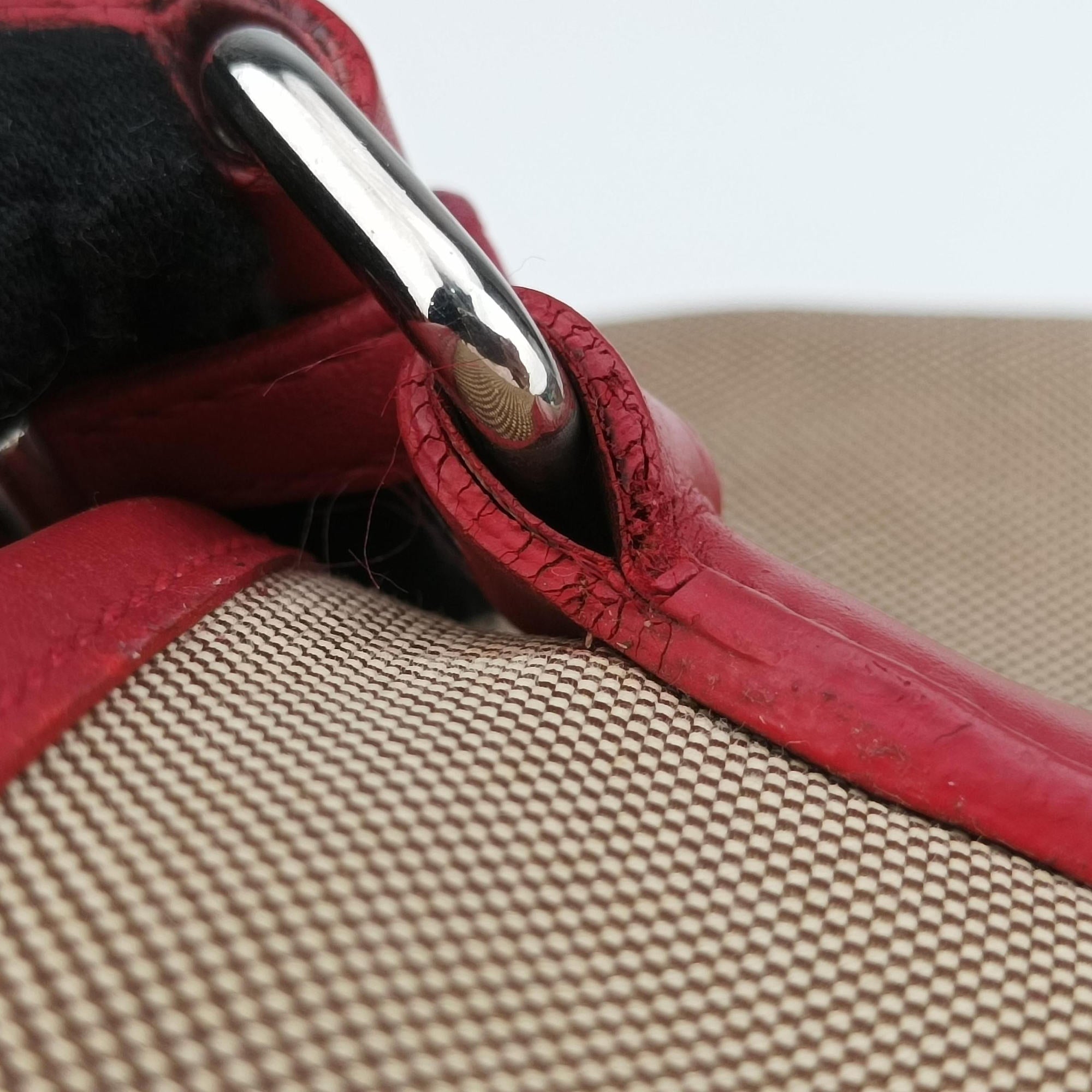 logo jacquard khaki×red Fabric × leather 104ロゴジャガード カーキ×レッド ファブリック×レザー 104