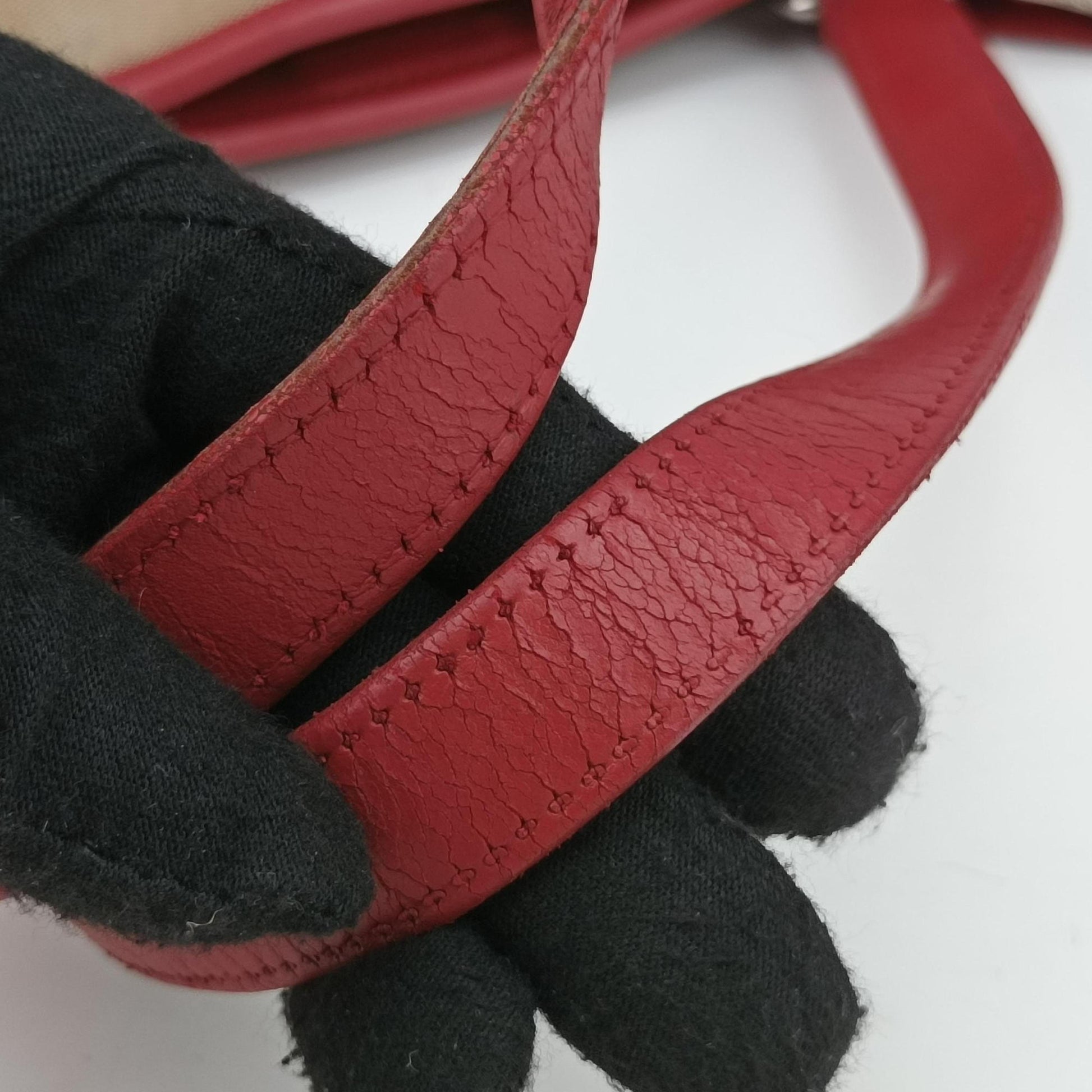 logo jacquard khaki×red Fabric × leather 104ロゴジャガード カーキ×レッド ファブリック×レザー 104