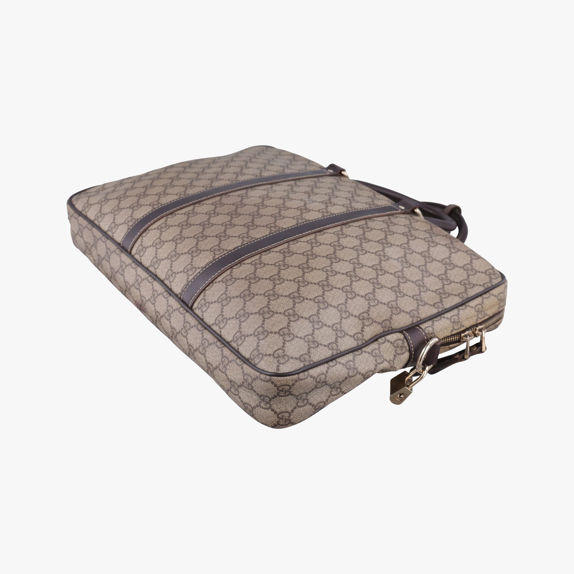 GG plus GG Supreme Briefcase Brown PVC coated canvasxLeather 201480 A8127099GGプラス GGスプリーム ブラウン PVCコーティングキャンバスxレザー 201480 A8127099
