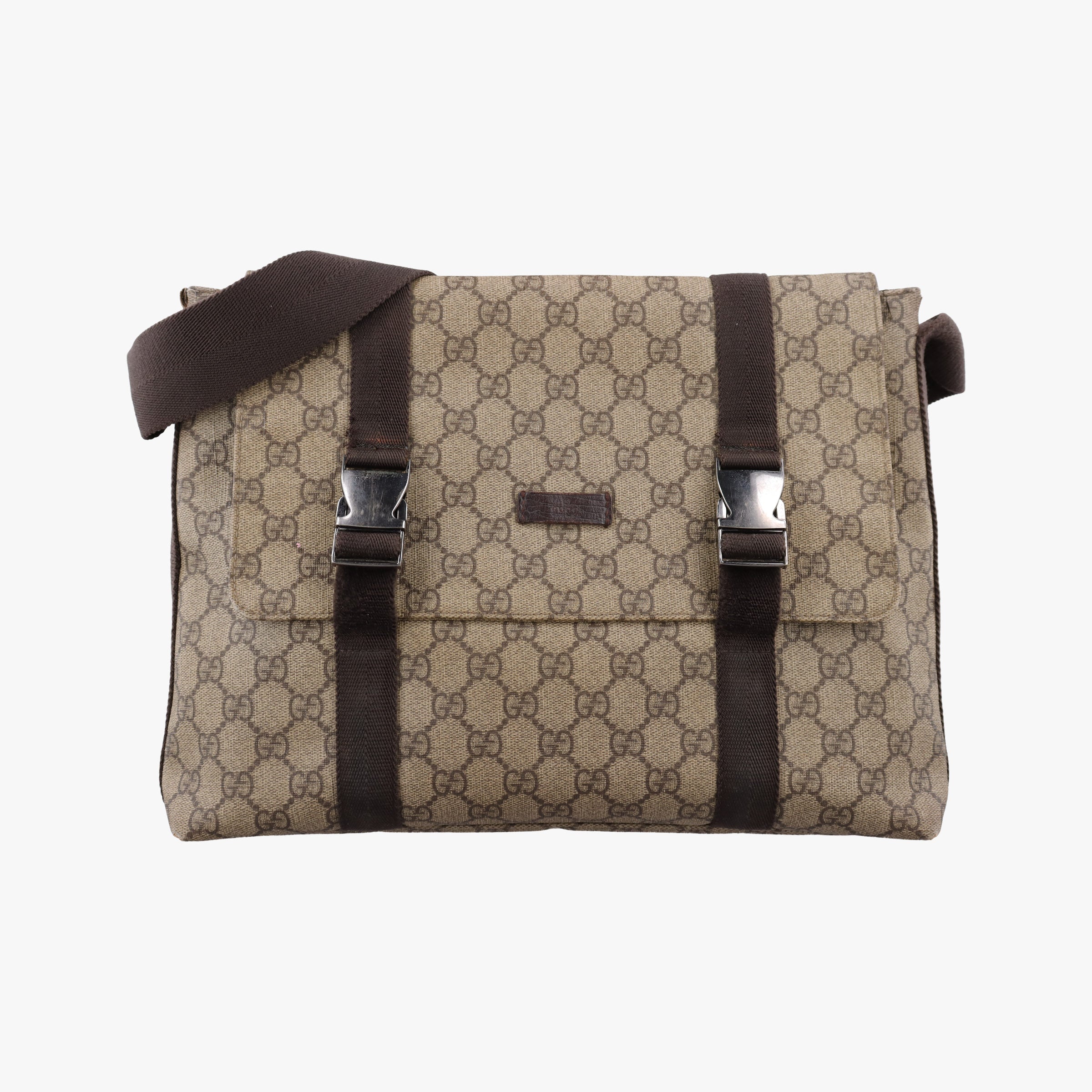 GG Supreme Double Buckle Beige × Dark Brown PVC coated canvas 122373 214397 GGスプリーム ダブルバックル ベージュ × ダークブラウン PVCコーティングキャンバス 122373 214397 