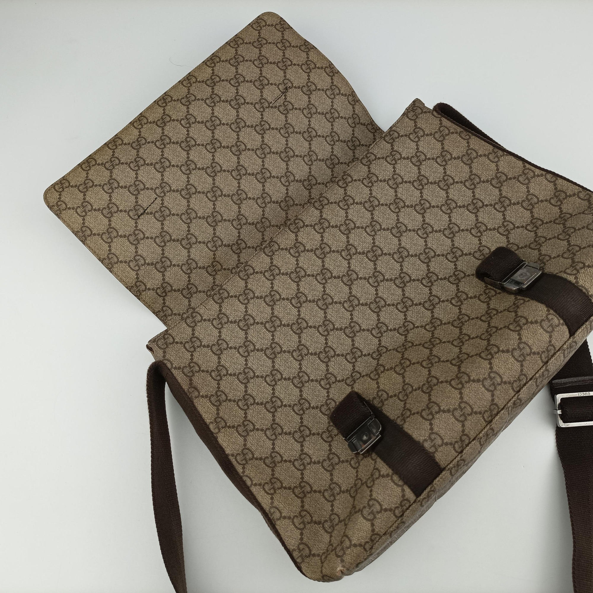 GG Supreme Double Buckle Beige × Dark Brown PVC coated canvas 122373 214397 GGスプリーム ダブルバックル ベージュ × ダークブラウン PVCコーティングキャンバス 122373 214397 