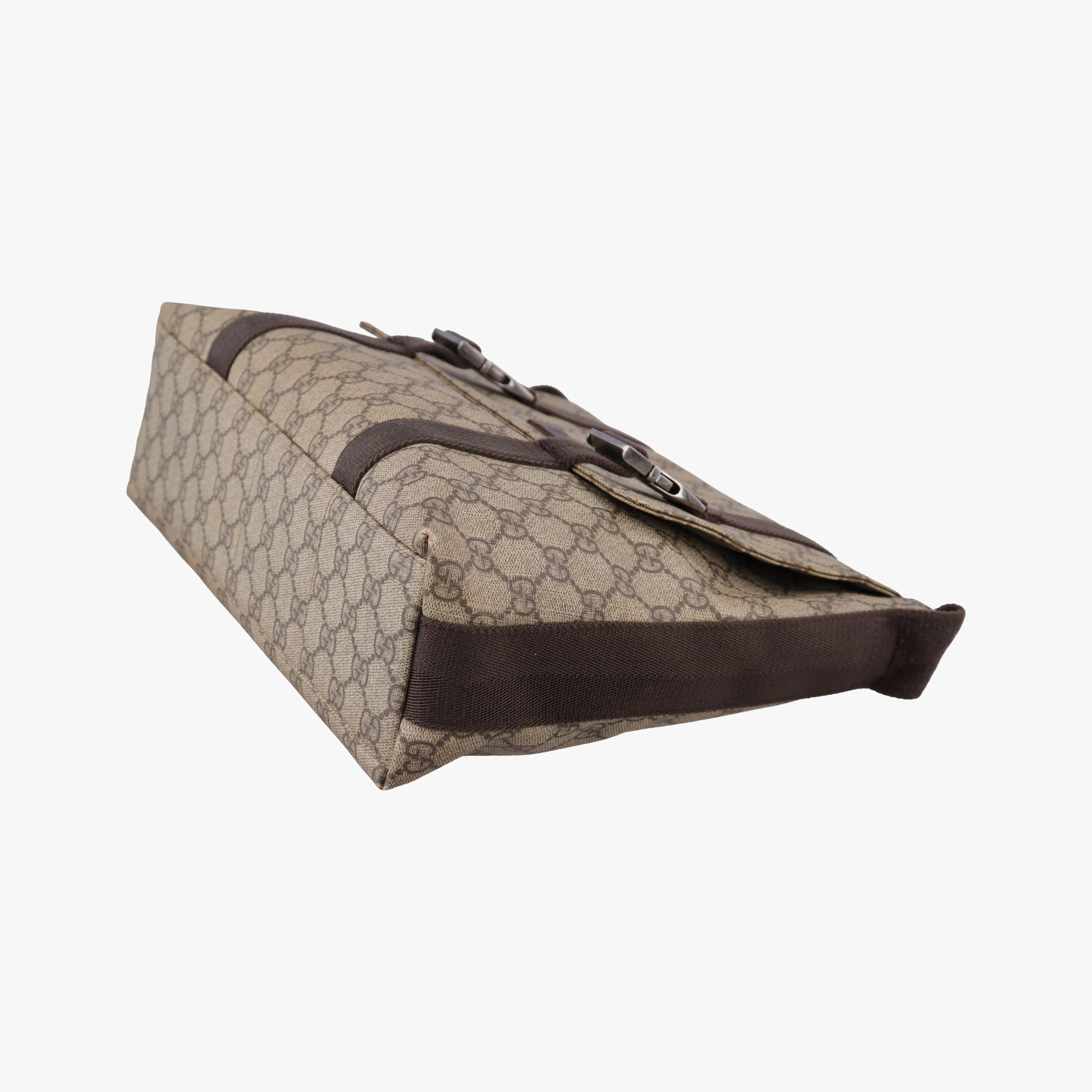 GG Supreme Double Buckle Beige × Dark Brown PVC coated canvas 122373 214397 GGスプリーム ダブルバックル ベージュ × ダークブラウン PVCコーティングキャンバス 122373 214397 