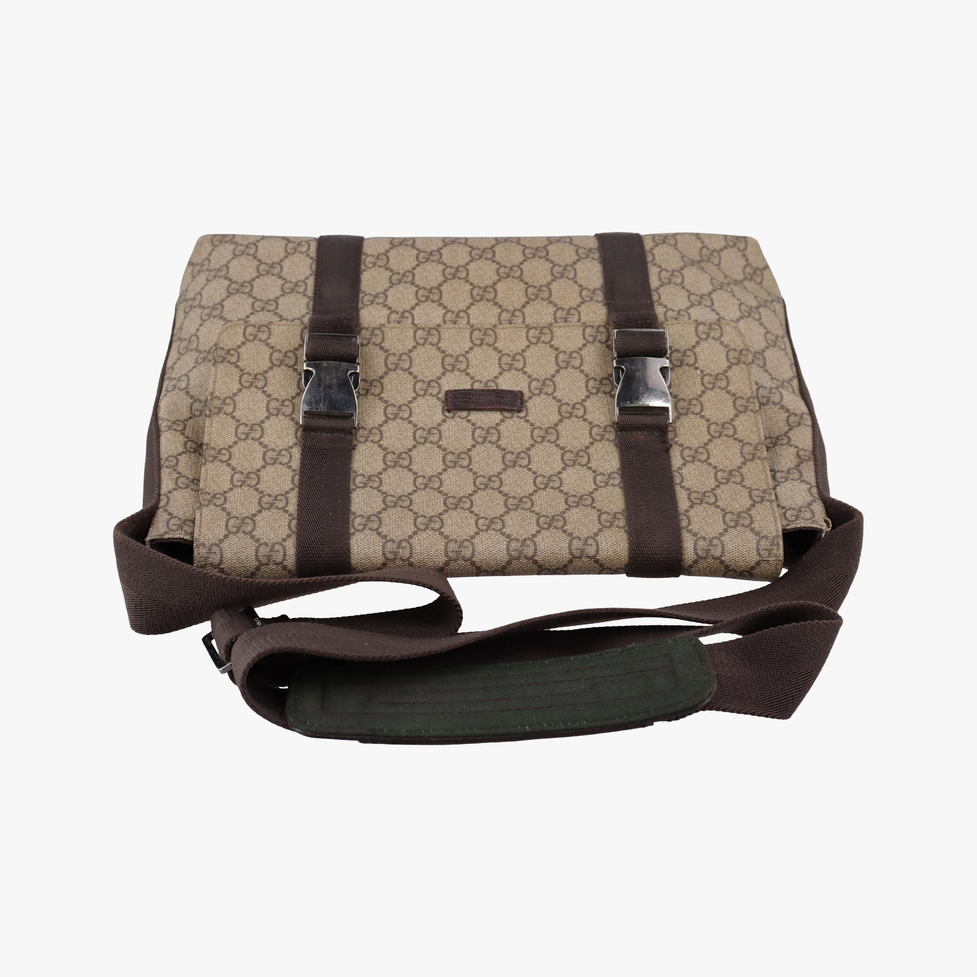 GG Supreme Double Buckle Beige × Dark Brown PVC coated canvas 122373 214397 GGスプリーム ダブルバックル ベージュ × ダークブラウン PVCコーティングキャンバス 122373 214397 