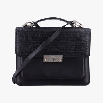 Embossed Logo Top Handle Messenger Black Leather ロゴ型押し 2WAY メッセンジャー ブラック レザー 