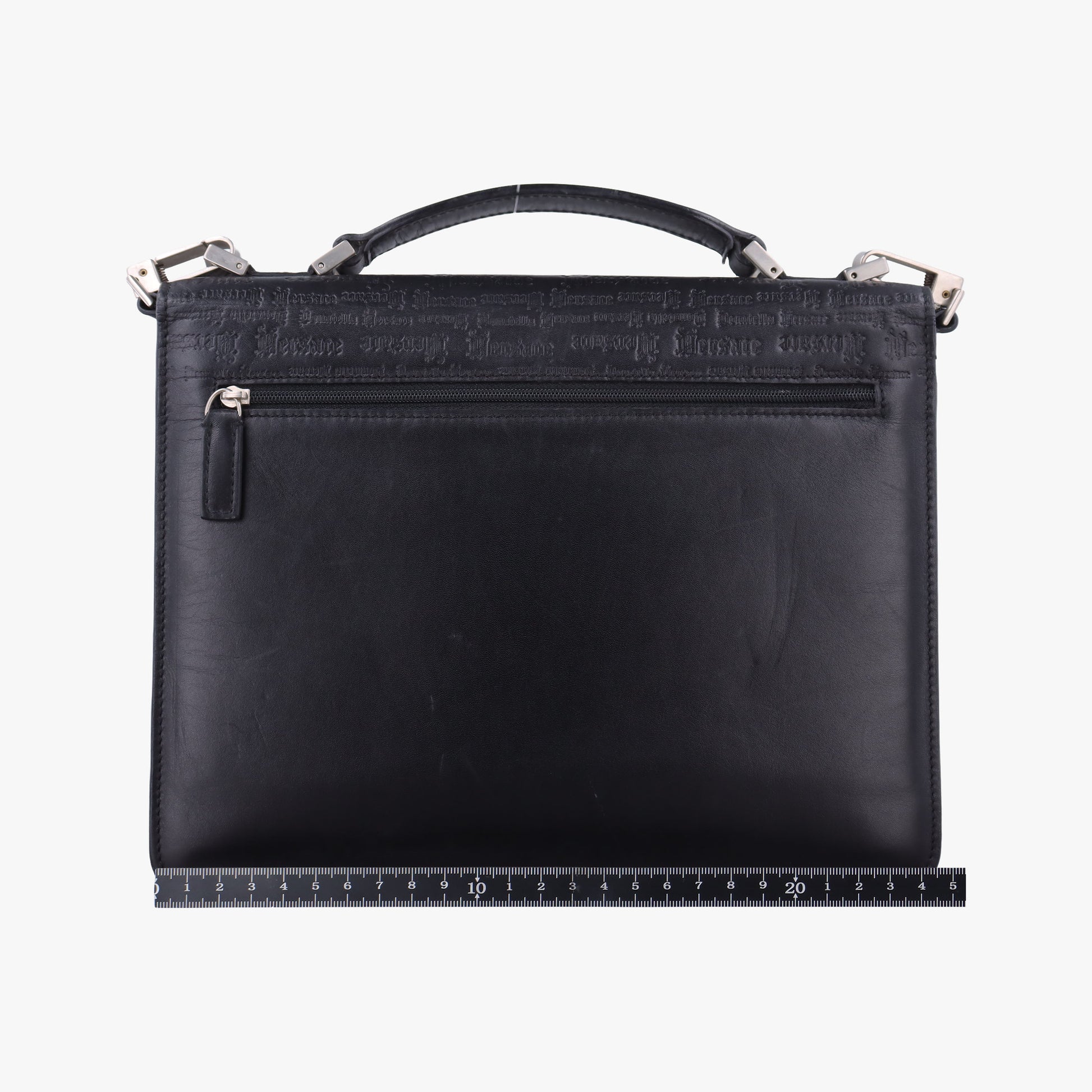 Embossed Logo Top Handle Messenger Black Leather ロゴ型押し 2WAY メッセンジャー ブラック レザー 