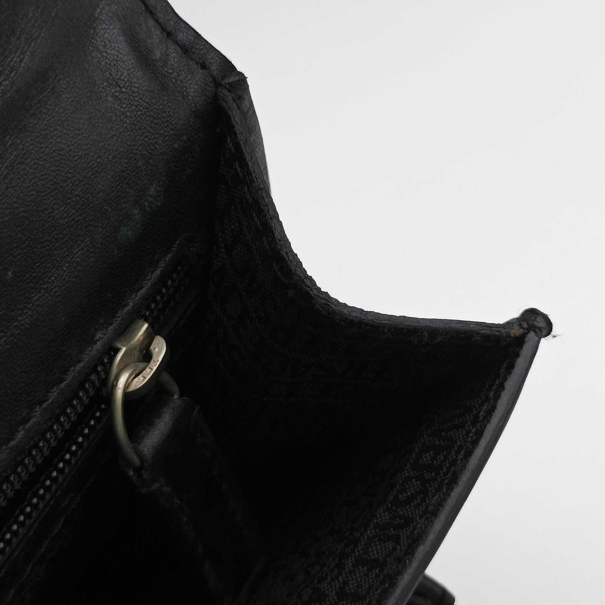 Embossed Logo Top Handle Messenger Black Leather ロゴ型押し 2WAY メッセンジャー ブラック レザー 