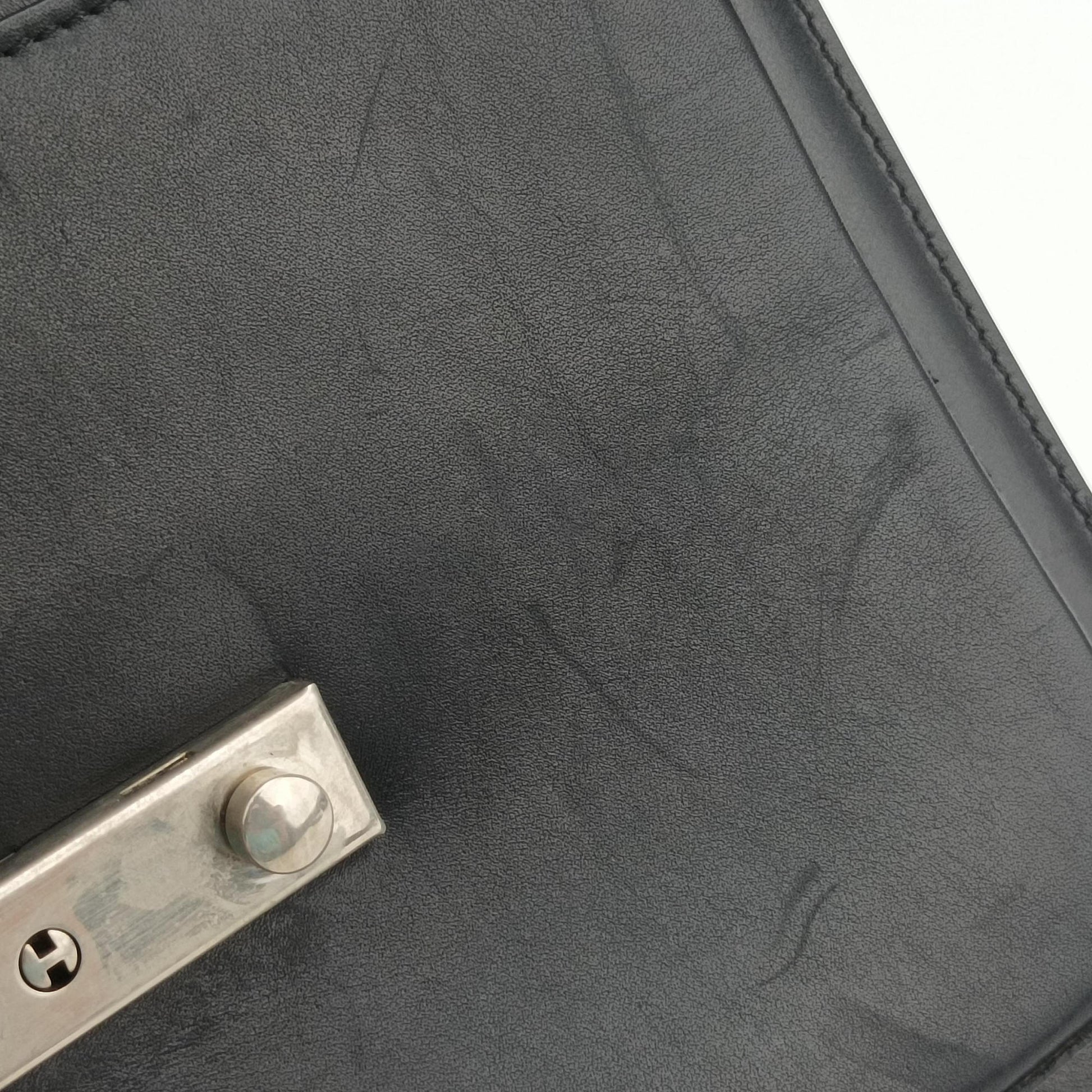 Embossed Logo Top Handle Messenger Black Leather ロゴ型押し 2WAY メッセンジャー ブラック レザー 